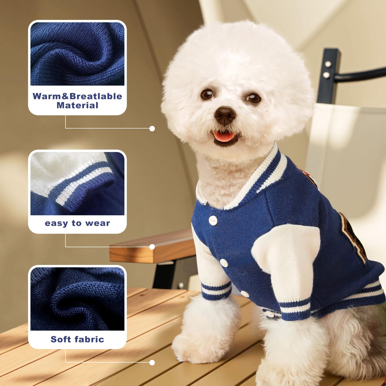 Kleiner Hundepullover, warmer Haustierpullover, niedlicher gestrickter klassischer Hundepullover für kleine Hunde, Katzenpullover, Hunde-Sweatshirt, Kleidung, Mantel, Bekleidung (M)