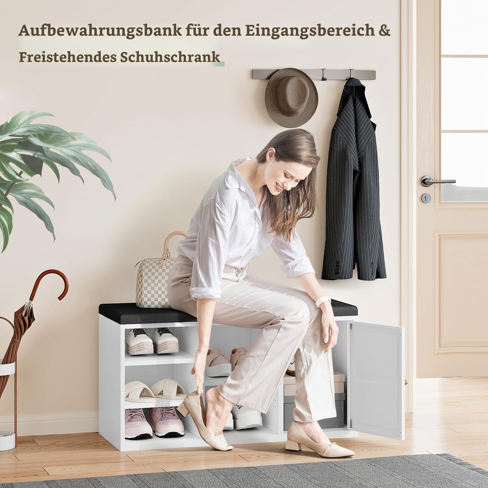 Schuhbank mit Sitzfläche Schuhschrank Sitztruhe Schuhregale mit Sitzbank Flurbänkchen Sitzkommode Sitzbank mit Stauraum Schuhschrank mit Sitzmöglichkeit Schuhorganisation Garderobenbank 100x50x40cm