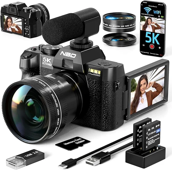 True 5K Digital Cameras for Photography 48MP - WiFi, Wide-Angle & Macro Lens, 16X Zoom Autofocus, 32GB TF Card, Vlogging Camera for YouTube Travel (Black)