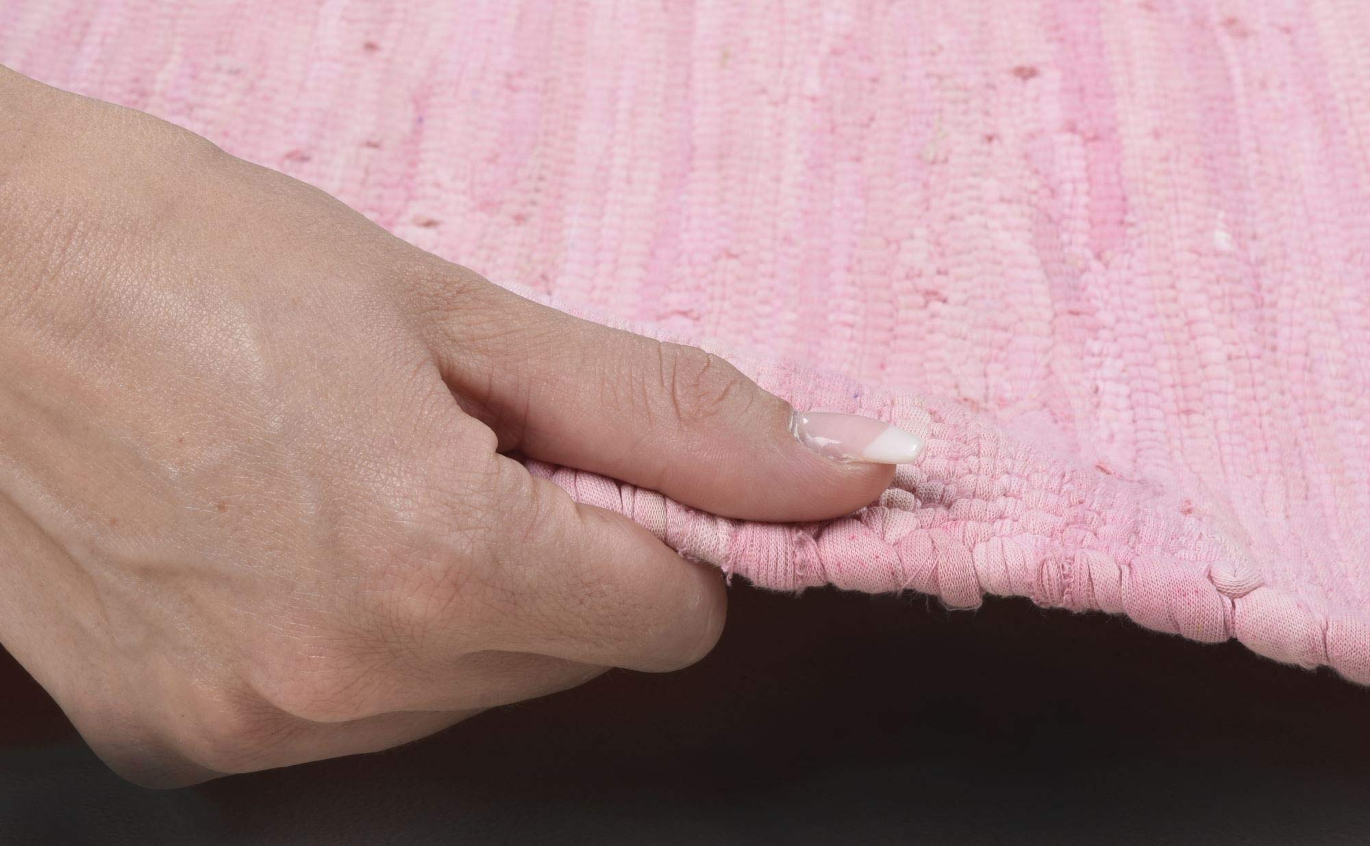 THEKO | Dhurry Tapis en 100% Coton à Tissage Plat Happy Cotton | tissé à la Main | Couleur : Rose | 60 x 120 cm