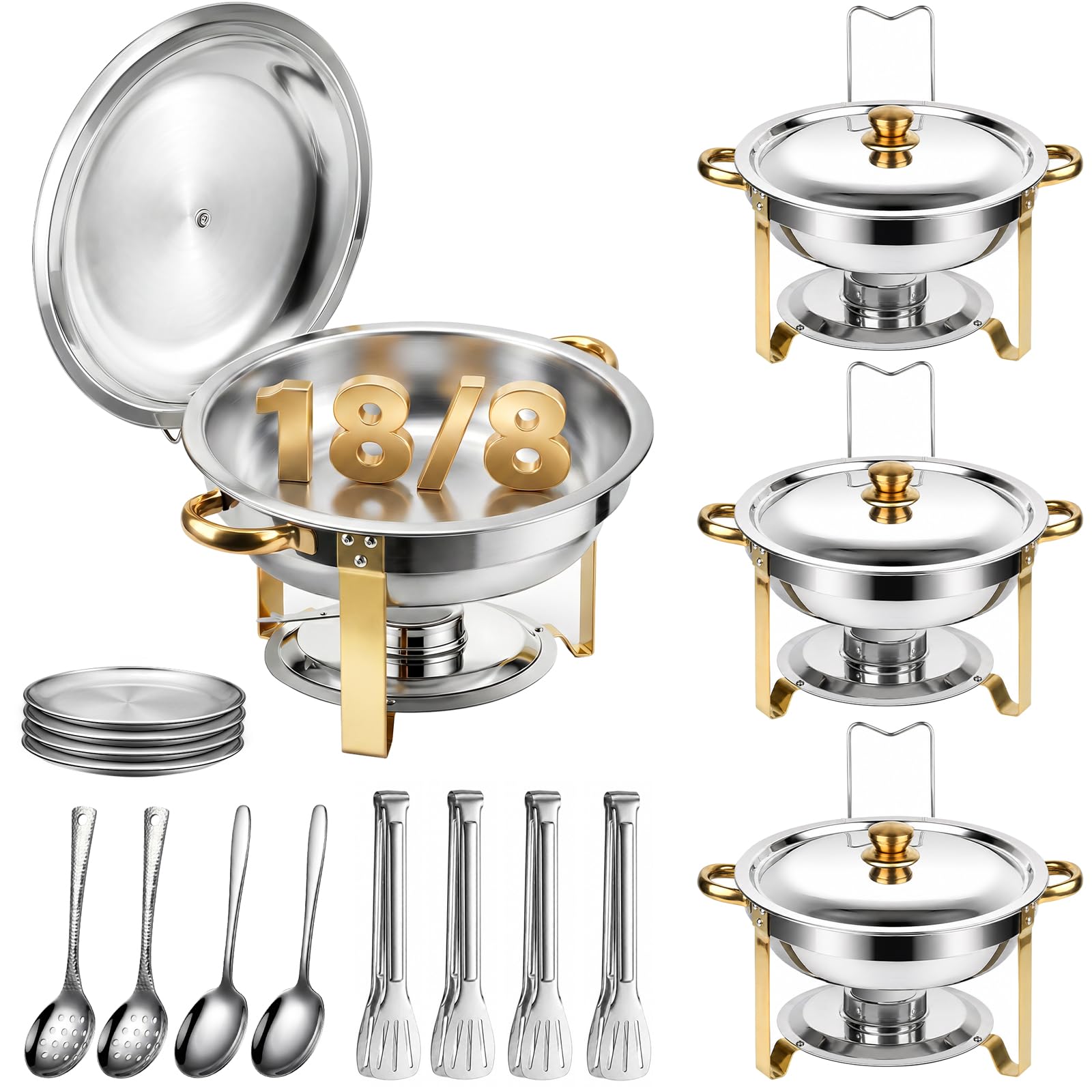 4 Pack 6QT Stainless Steel Chafing Dish Buffet Warmers with Lid &amp; Holders