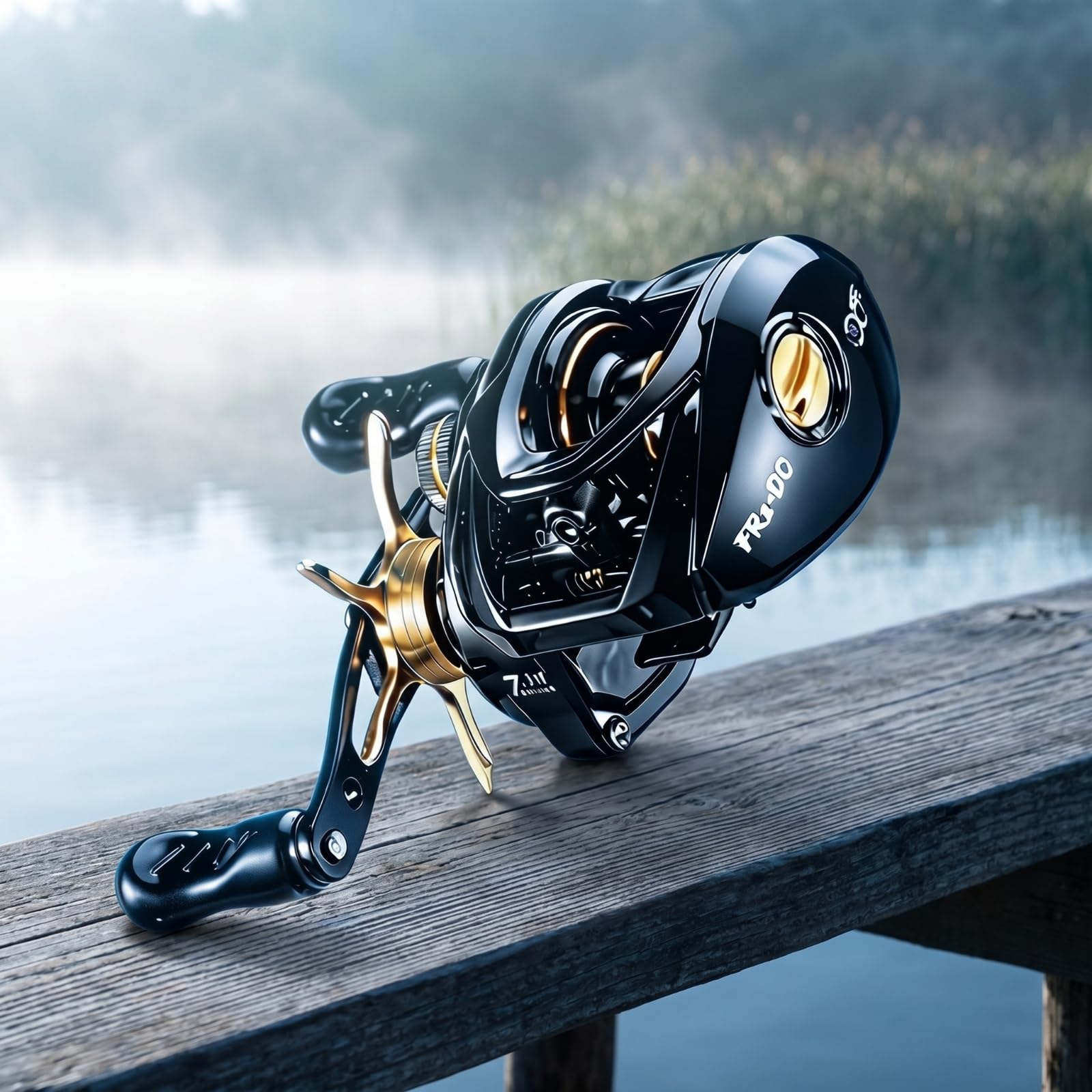 Mulinello da Pesca Baitcaster Mulinello Casting Bobina con Frizione Ingranaggi in Ottone Rapporto 7.1 1 Cuscinetti 4+1, Nero, Oro, Mano Sinistra, Freno DC Intelligente Con Cicalino