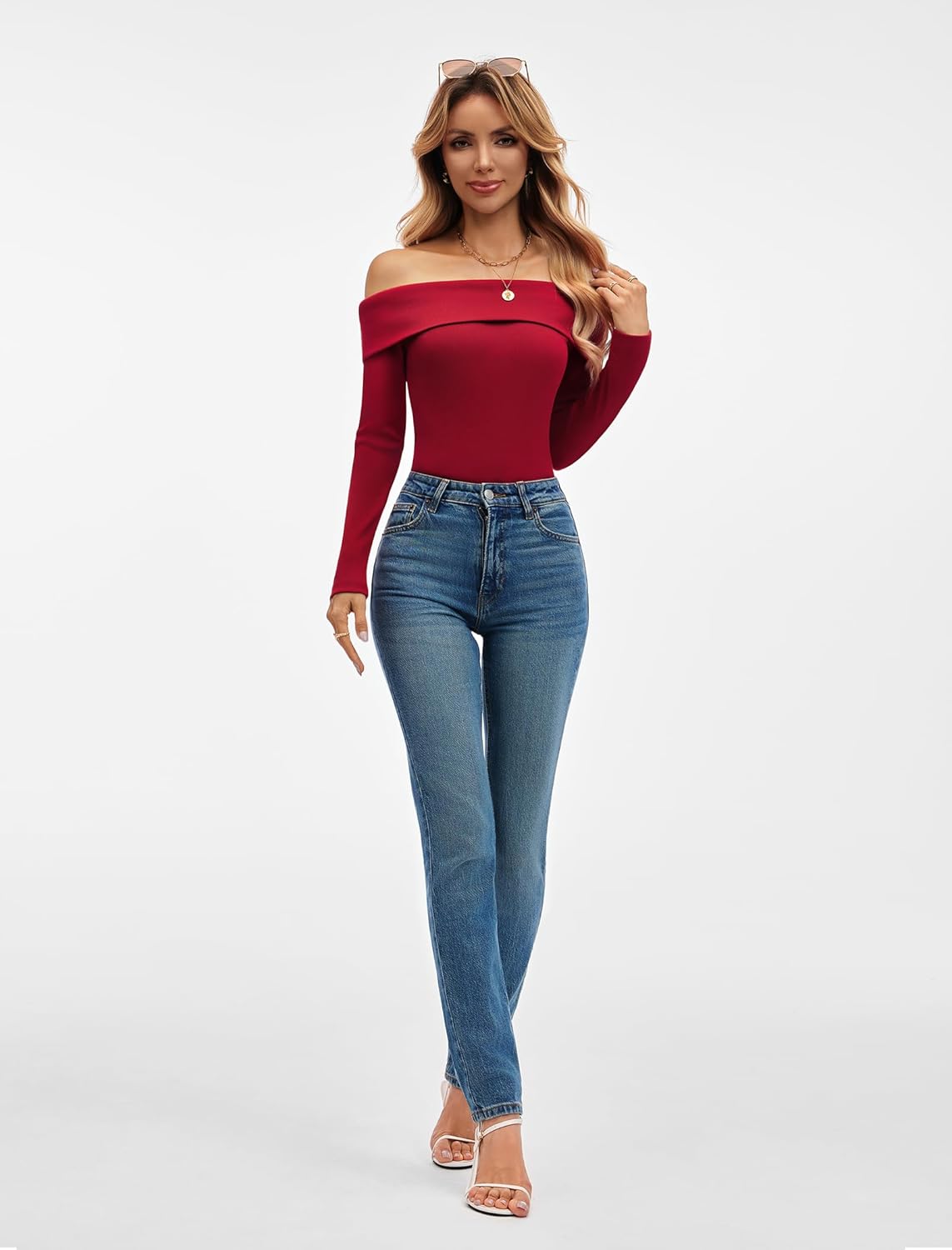 Women’s Off Shoulder Long Sleeve Ribbed Tops Fitted Basic Shirts Soft Stretch Slim Going Out Tops - Image 9