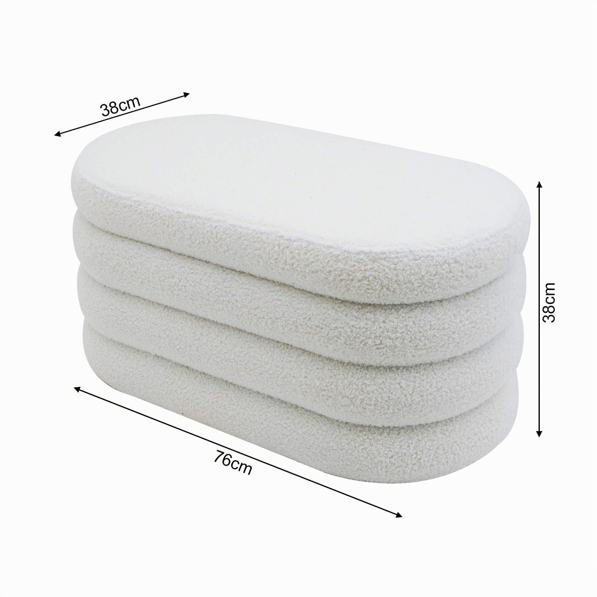 Rebecca Mobili Baúl Puff, Puff Ovalado Largo, Blanco, Tela de Poliéster MDF, con Espacio de Almacenamiento, para Salón Dormitorio - Medidas AxAnxFon: 38 x 76 x 38 cm - Art. RE7054