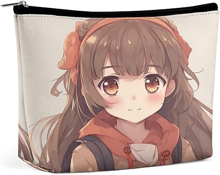 Travel Makeup Bags PU Leather Japan Anime Cosmetic Bag with Zipper Large Toiletry Bag for Women Waterproof Portable Makeup Case Organizer Cute Zipper Pouch Make Up Bags