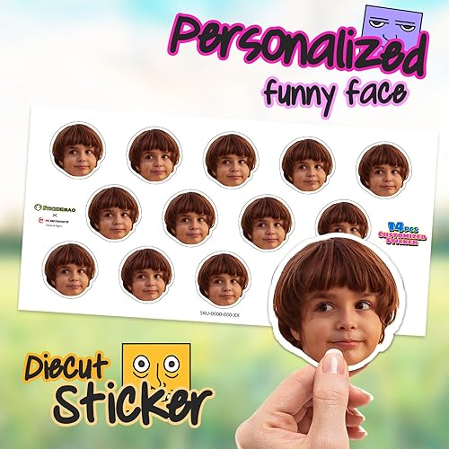 Vista 2 de MC MOTOPARTS Upload Kids Child Infant Baby Girl Boy Face Head Photo Image Icon - Calcomanías de vinilo personalizadas, hoja de 14 piezas troqueladas