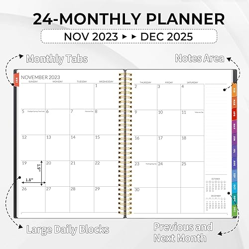 Miniatura 2 de SUNEE Agenda mensual de 2 años 2024-2025 (enero de 2024 a diciembre de 2025) de 8.5 x 11 pulgadas, agenda mensual y anual con pestaña mensual, lista