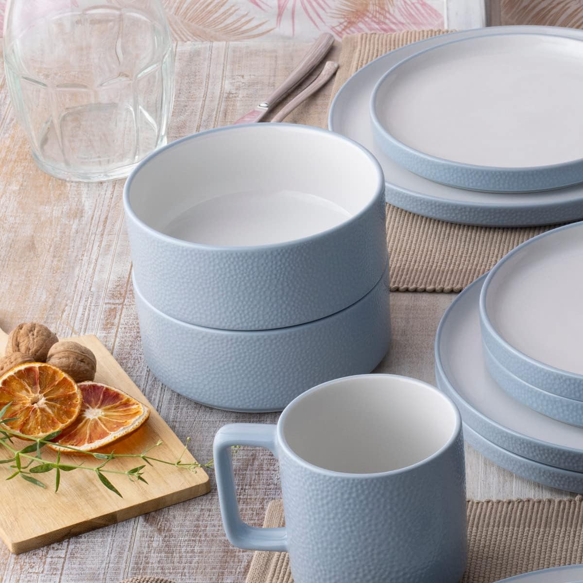 Noritake ColorTex Stone Aqua Set of 4 Stax Cereal Bowls, 6", 20 oz.
