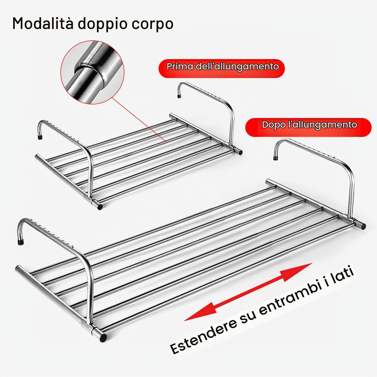 Stendino - Stendibiancheria per Termosifone, Balcone, Finestre, Ringhiere - Stendino Appendibile Estensibile Stendibiancheria in Acciaio Inox Ripiegabile per Interno Ed Esterno - Salvaspazio