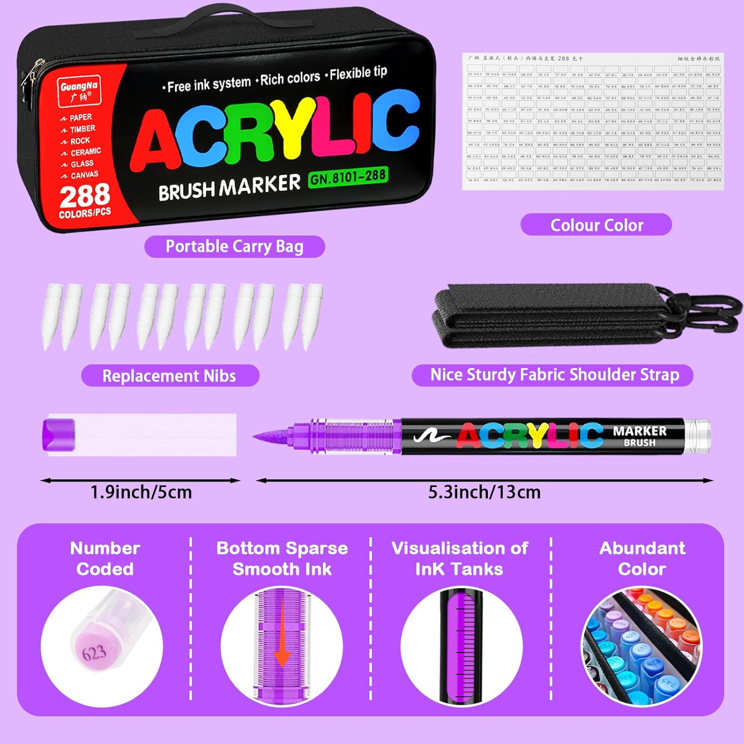 288 Colors Acrylic Paint Markers,Acrylic Paint Pens with Direct-Liquid Ink Control System,1-6mm Soft Brush Tip Paint for Rock, Wood, Canvas, Glass, Fabric, Metal, Plastic, Paper, with Bag - Image 3