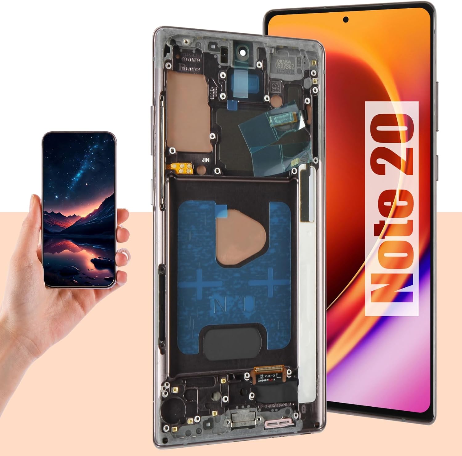 AMOLED LCD For Samsung Note 20 5G/4G Screen Replacement For Samsung Note20 LCD Replacement SM-N980F, SM-N981U Touch Display Digitizer Assembly Repair Parts With Frame (Black With fingerprint Function)