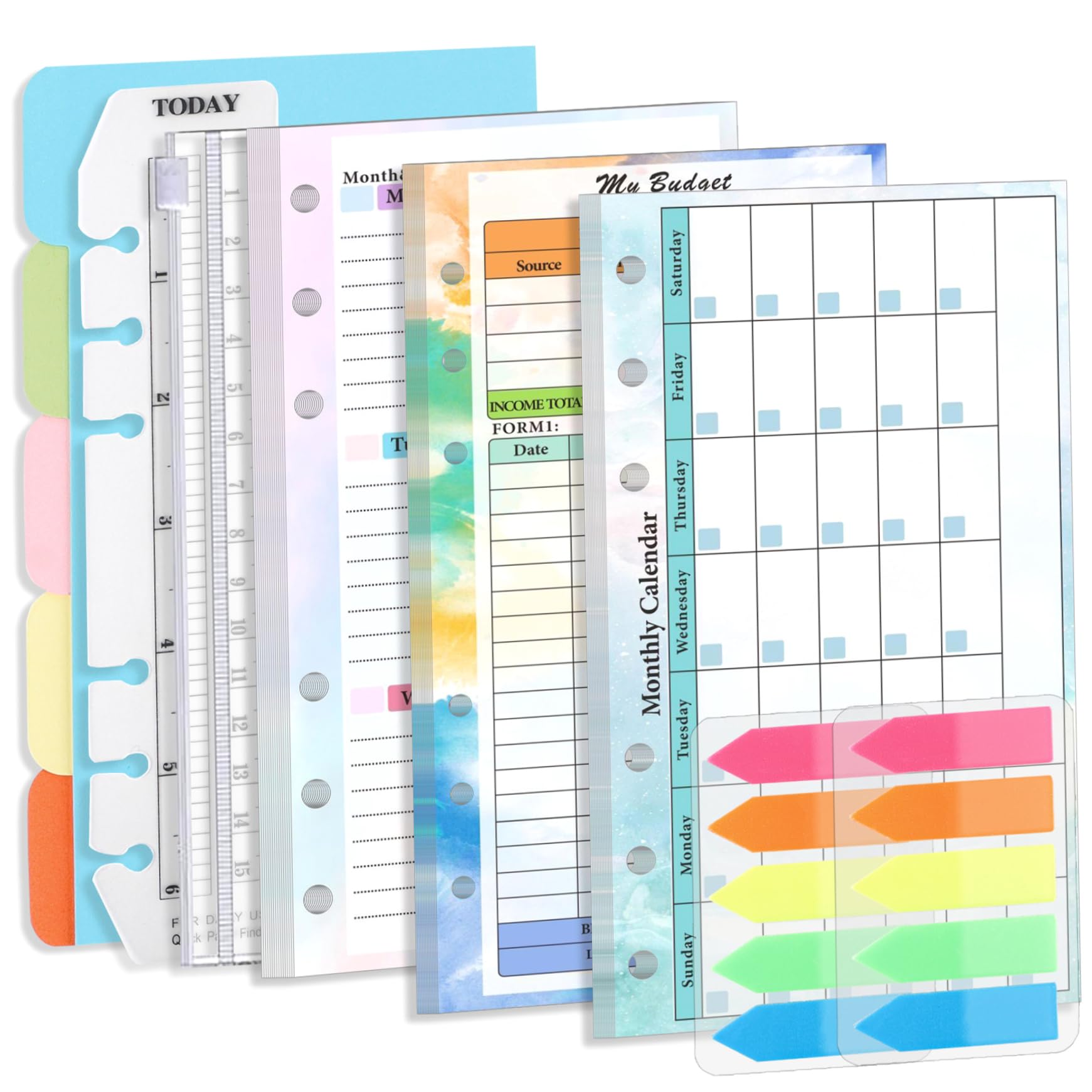 A6 Planner Inserts 1 Set, 6-Hole Binder Refill with Weekly Monthly Budget Pages, Financial Organizer Kit with Stickers