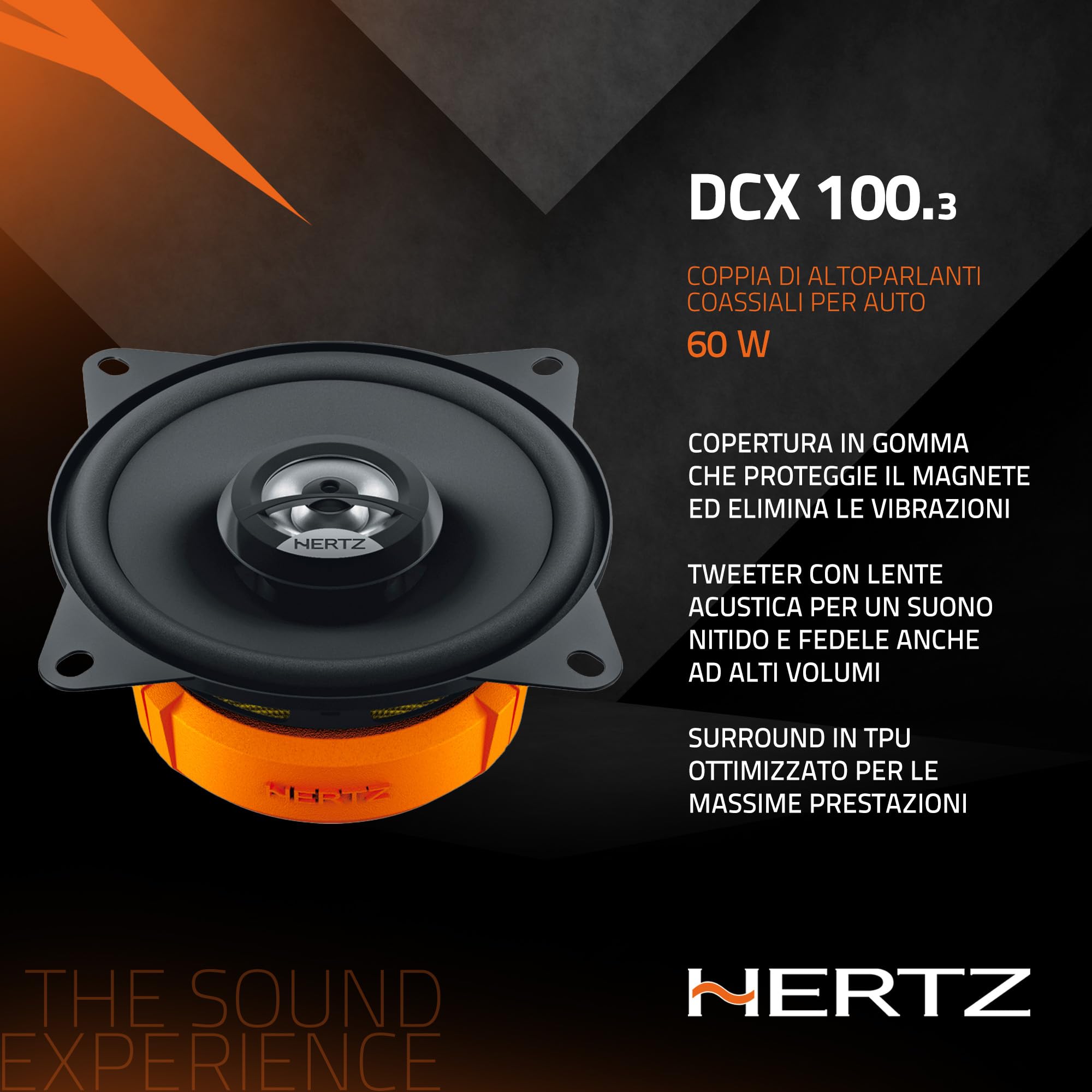 Hertz DCX 100.3 - Coppia di altoparlanti coassiali da 100 mm con tweeter a cupola e woofer in polipropilene con magnete al neodimio - 60W max
