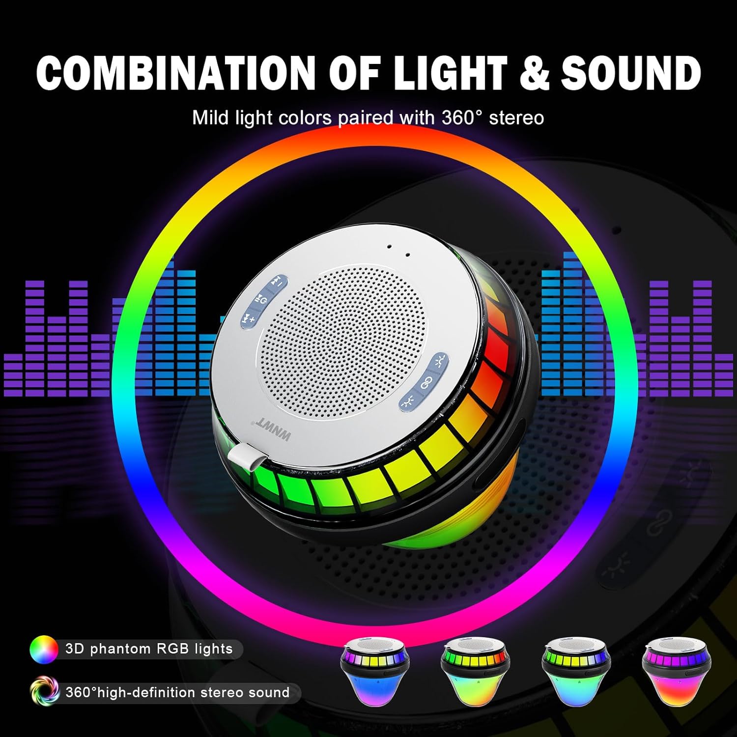 Floating Speaker for Pool with Colorful Lights, IPX7 Waterproof Floating Hot Tub Speaker, 15W Stereo Loud Sound, 360° Loud Stereo Sound, TWS, Great for Pool Shower Travel SPA