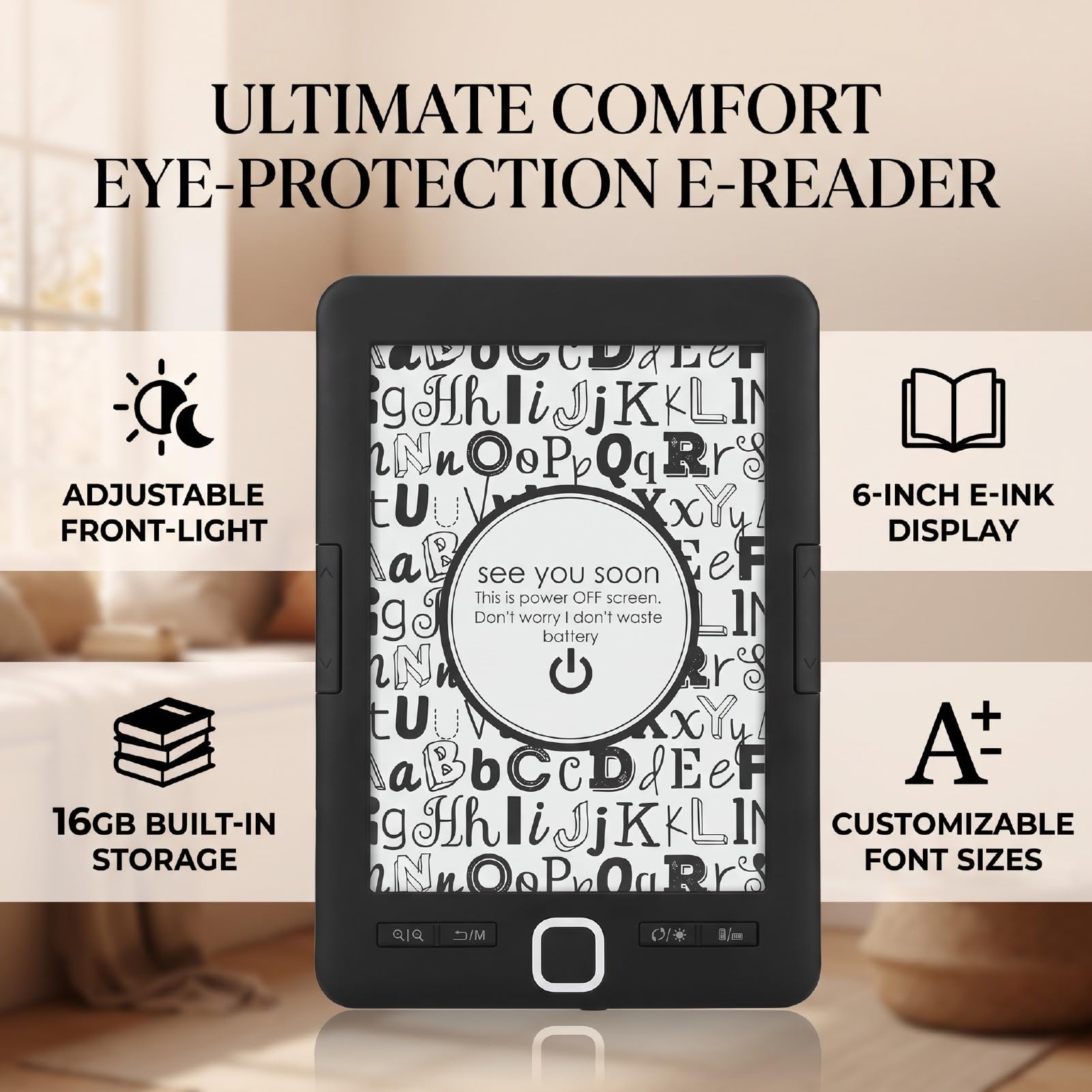 SENECESLI Lettore di Ebook con Schermo a Inchiostro da 6 Pollici, Schermo per Protezione degli Occhi in ABS, Lettore Digitale Portatile for Lettura Quotidiana e Studio