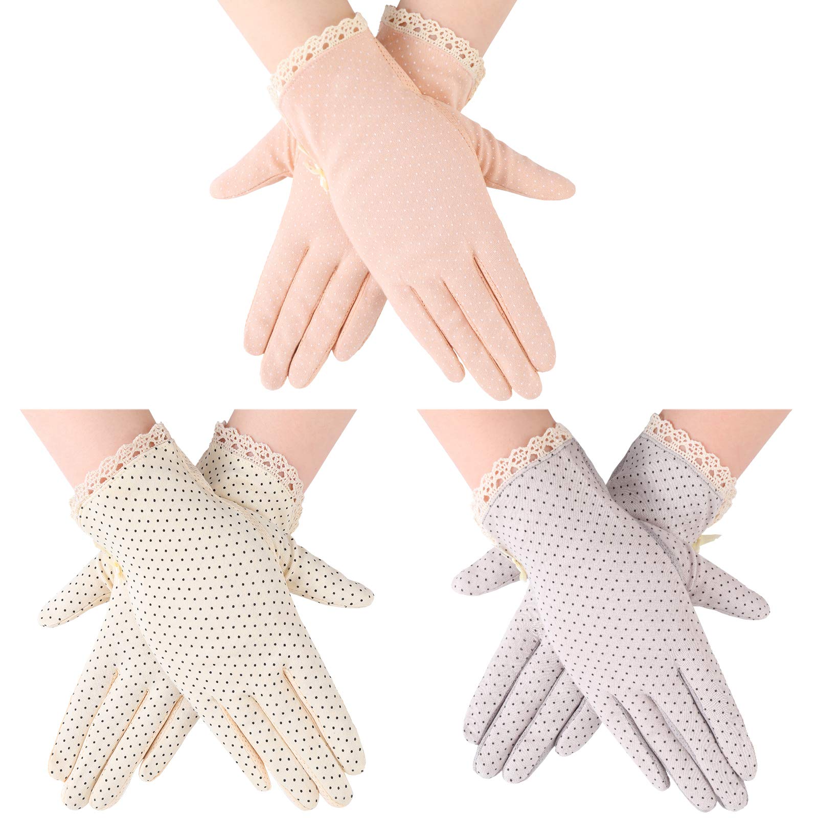 3 Pairs Women Sun Protective UV Protection Gloves Touchscreen Driving Gloves