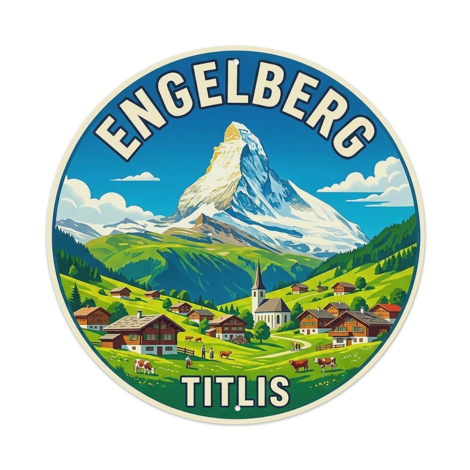 Switzerland Retro Travel Engelberg Vintage Metal Tin Sign Plaque Wall Decor for Cafe, Club Bar, Office, Garden Metal Poster 8x8Inch