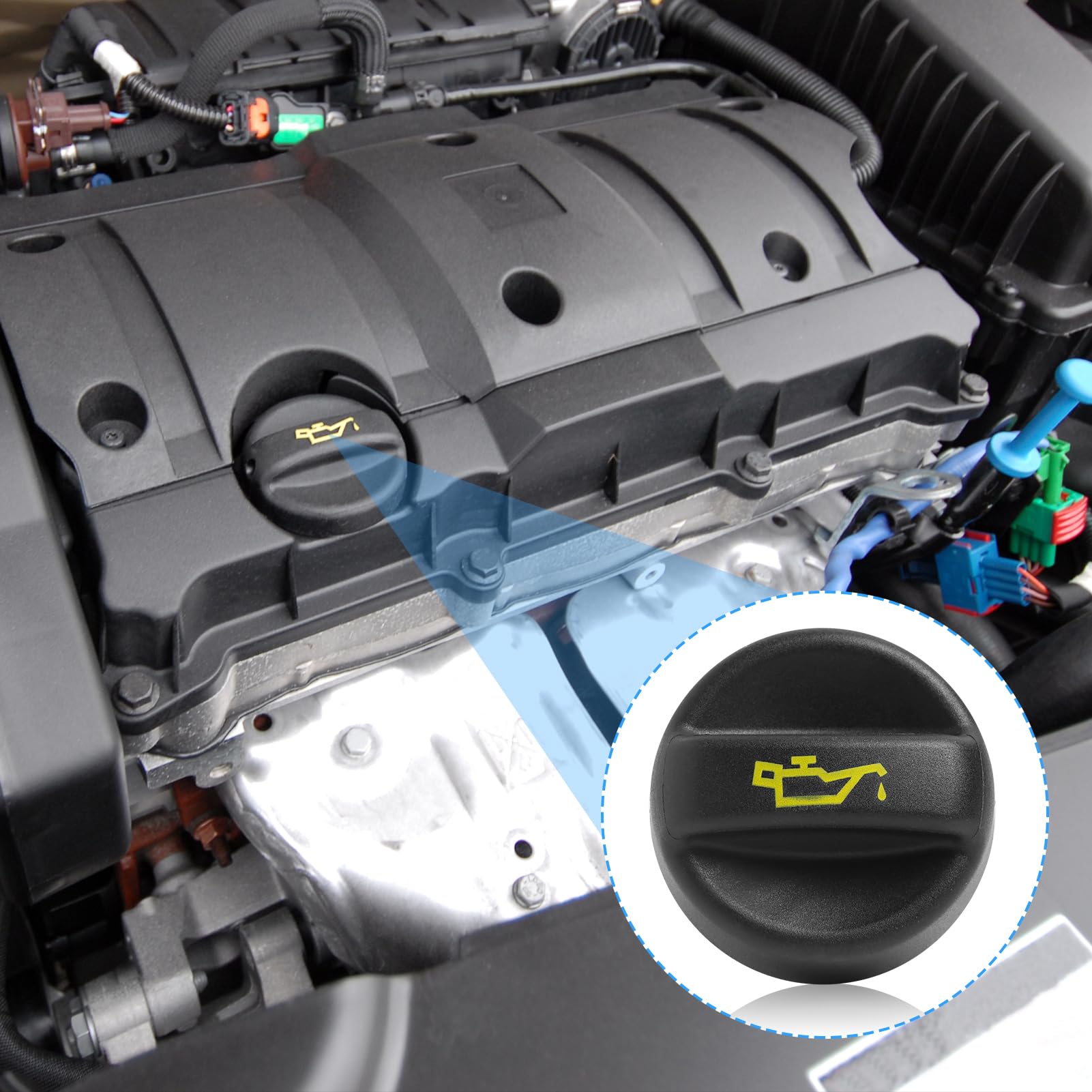 Pokrywa wlewu oleju silnikowego kompatybilna z 207, 208, 301, 308, 508, 2008, 3008, 5008, Partner, Vivaro, B-max, C-max, Fiesta - zapasowe pokrywki oleju, numery OEM: 9670015080, 1180S5, 9674157180