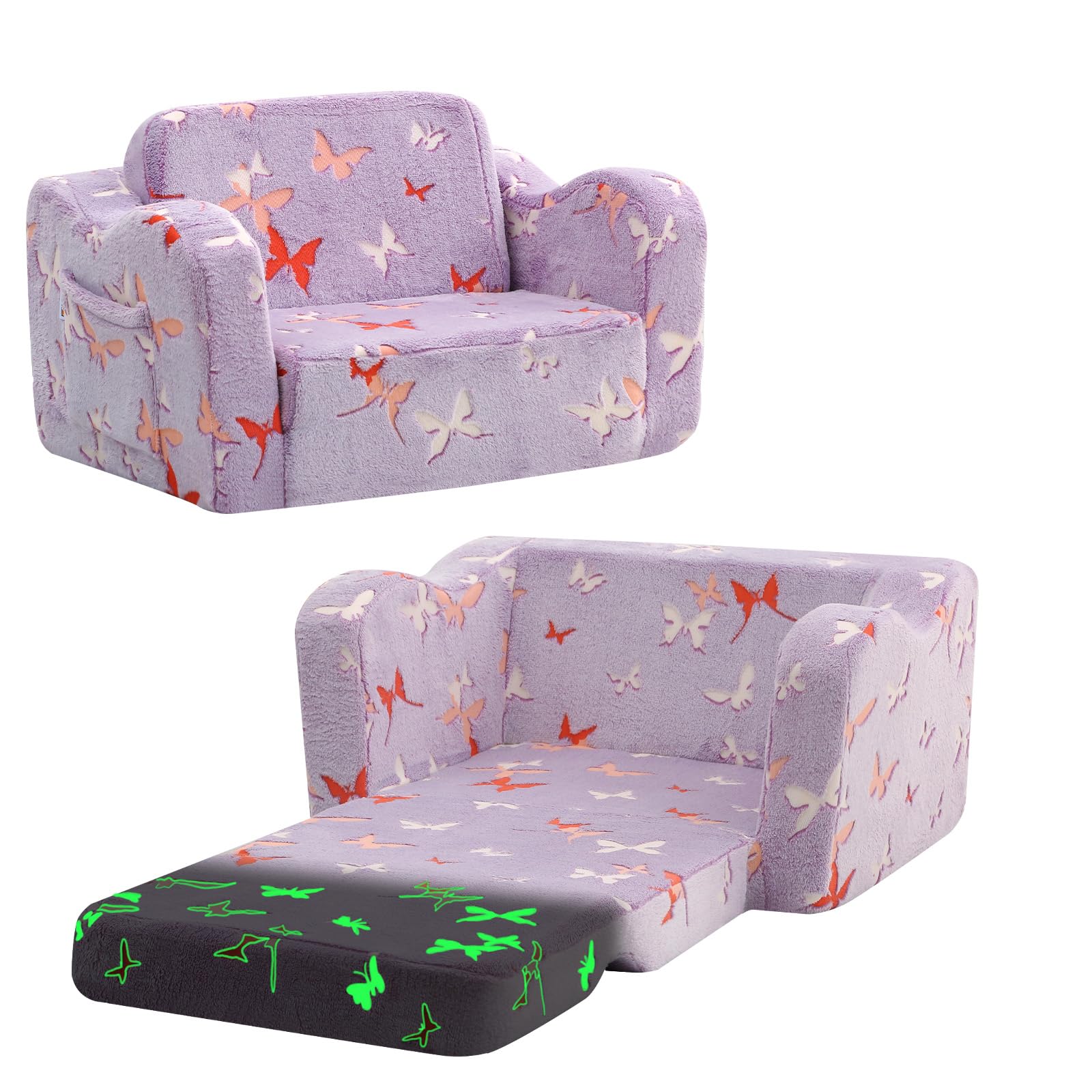 MeMoreCool 2-in-1 kinderbank, roze, knuffelhoek, inklapbaar, met zit- en ligfunctie, zachte schuimstof, afneembare hoes voor de kinderkamer, 2-in-1 stoel