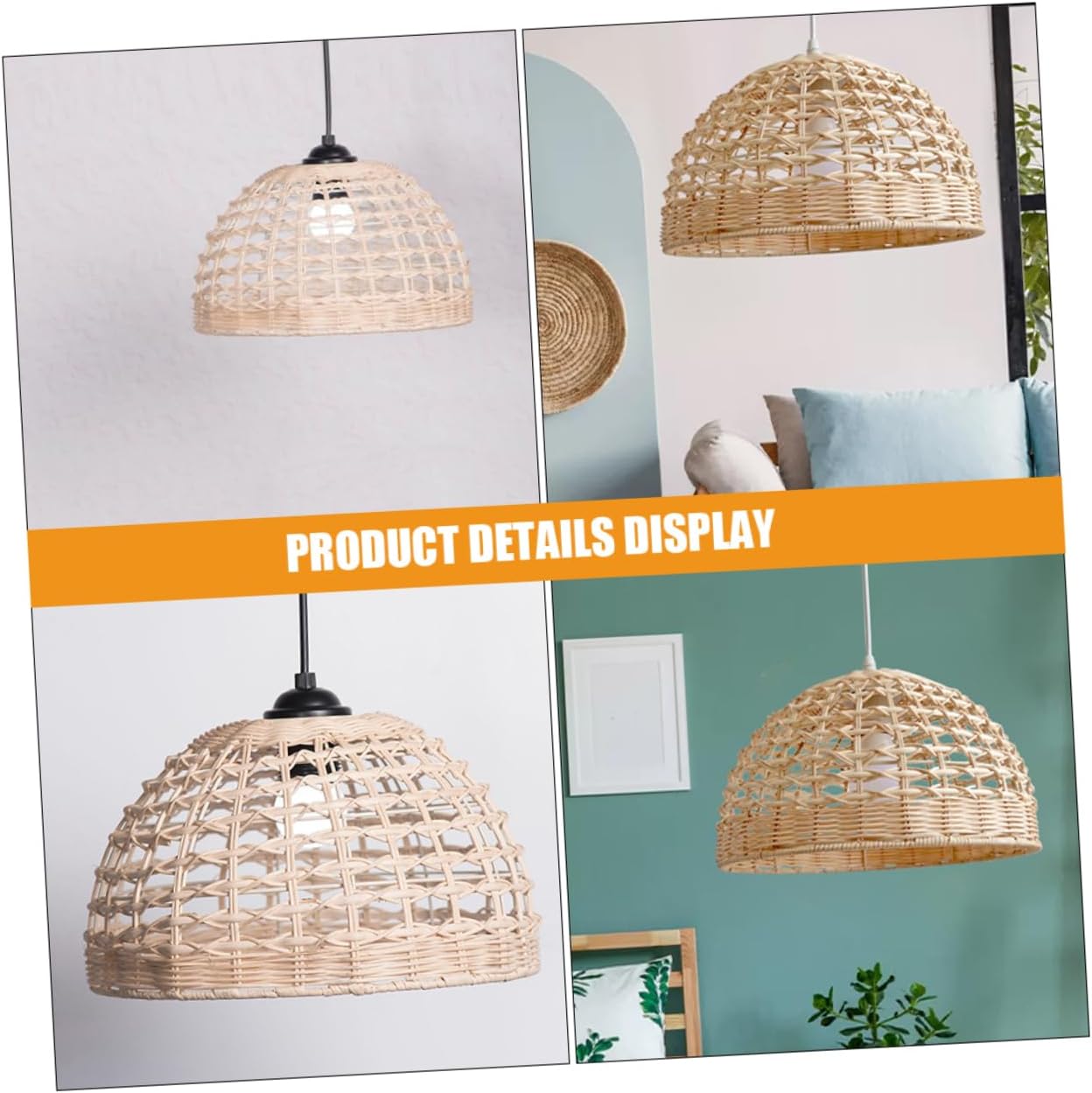 Uonlytech Vintage Rattan Chandelier Lampshade Woven Lampshade for Ceiling Light Decor Rustic Pendant Replacement
