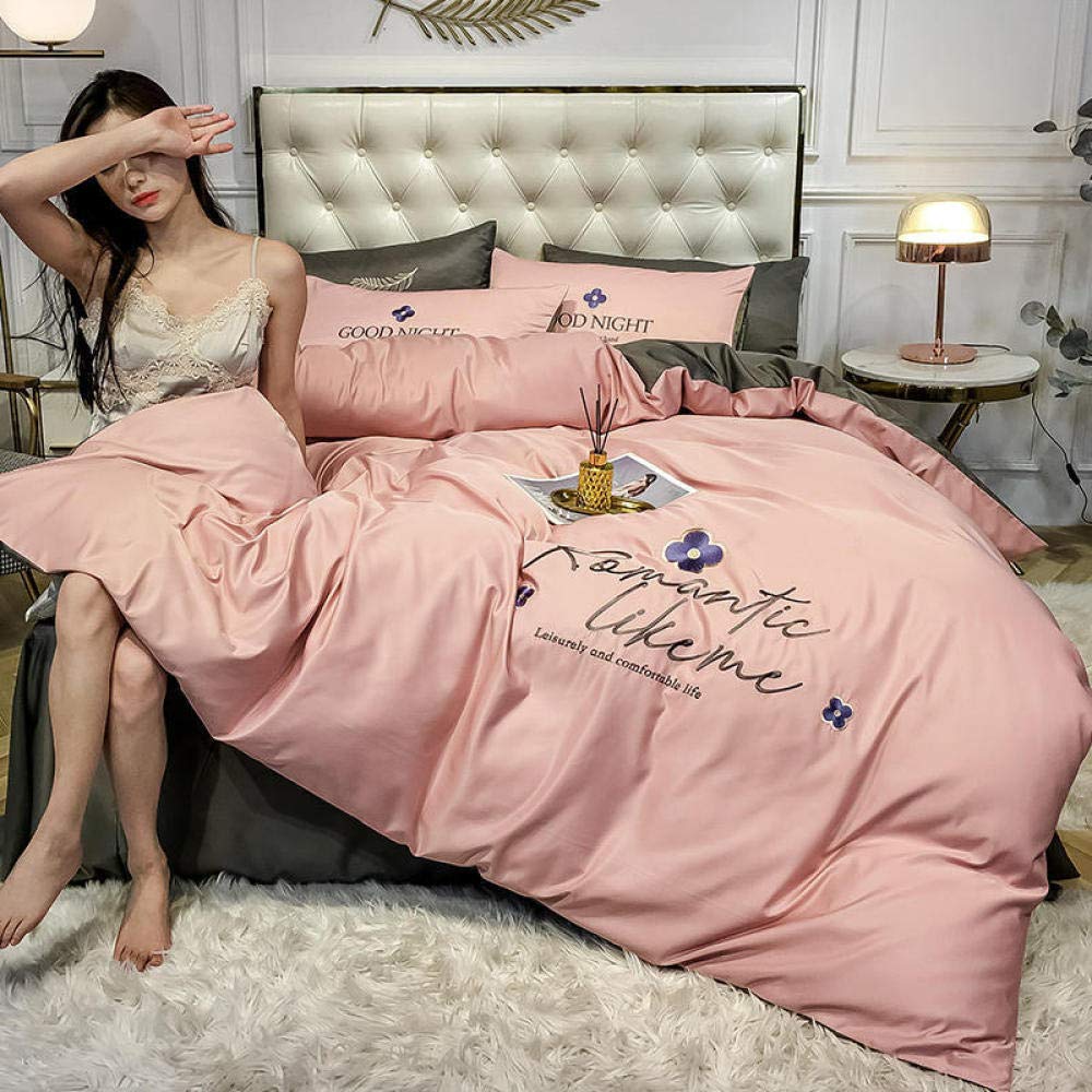 寝具 4点掛け布団 ベッドセット ウォッシュド シルク 刺繍 寝具 春秋 夏 アイスシルク セット - ワインレッド_2.0m (あんこ1.5m)