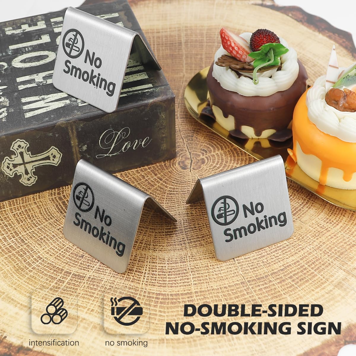 QERUTK 3pcs No Smoking Signs, Non-Smoking Desk Logo Indicator, Stainless Steel No Smoking Sign - Image 4