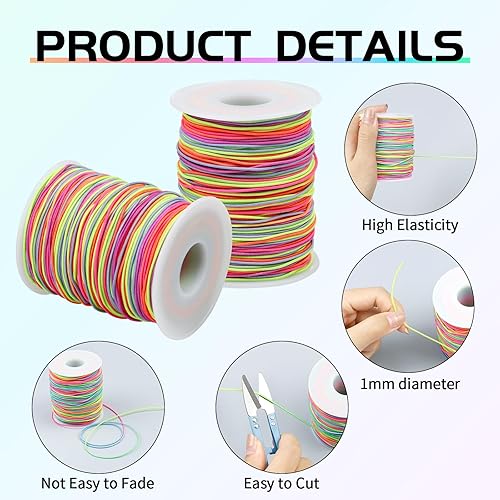 Miniatura 3 de FIVEIZERO Colorida cuerda elástica de 0.039 in, 1 rollo328.1 ft, cuerda elástica de arco iris para pulseras, collares, fabricación de joyas con