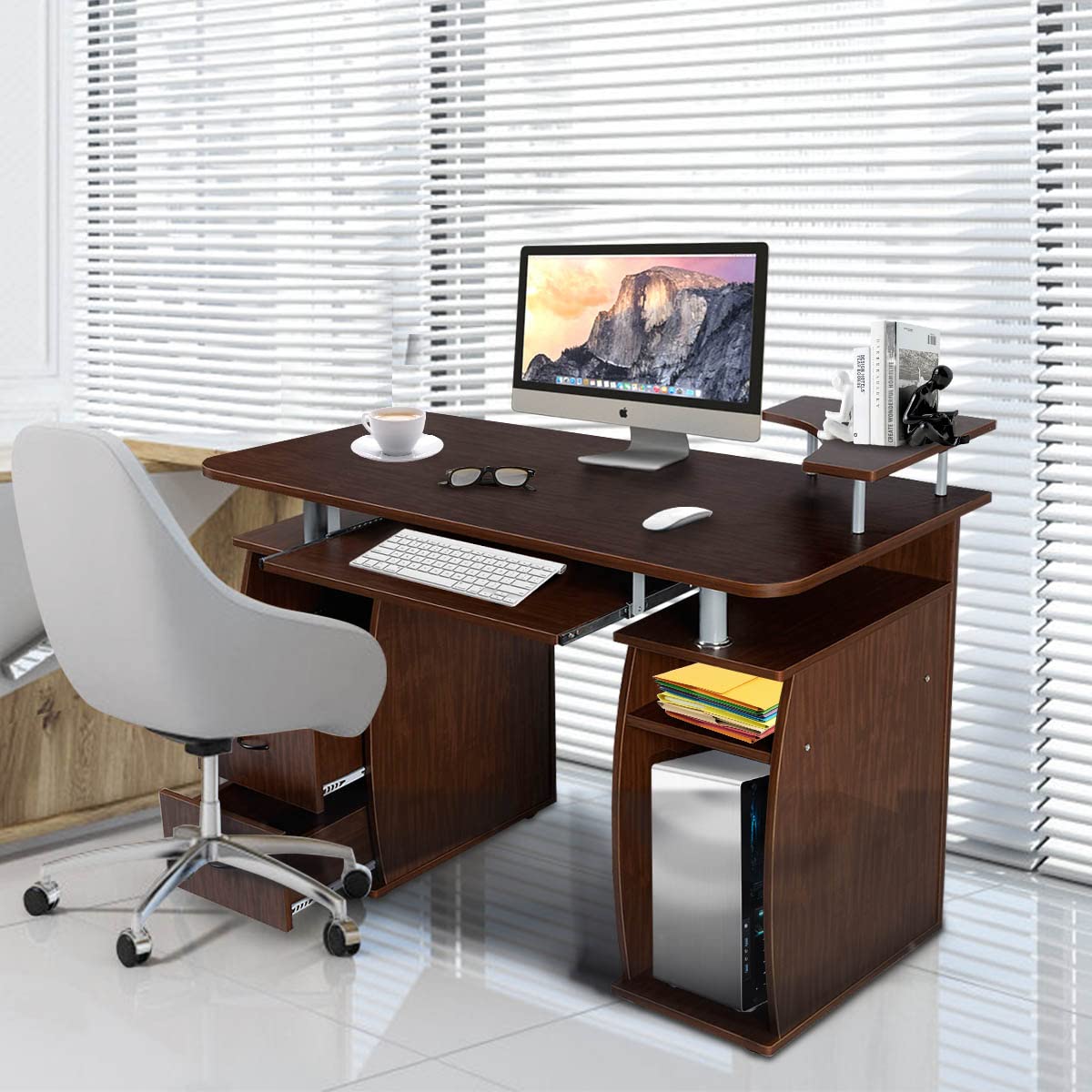 Scrivania Con Ripiani E Scaffale LIFEZEAL – Tavolo Da Ufficio In Legno 120x57x140 Cm, Multifunzione Per Studio E Camera