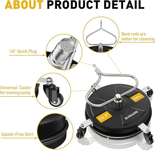 Miniatura 4 de EVEAGE Limpiador de superficie de lavadora a presión negro de 13.7 pulgadas, diseño único de barra curva para ergonomía, accesorio de lavadora a