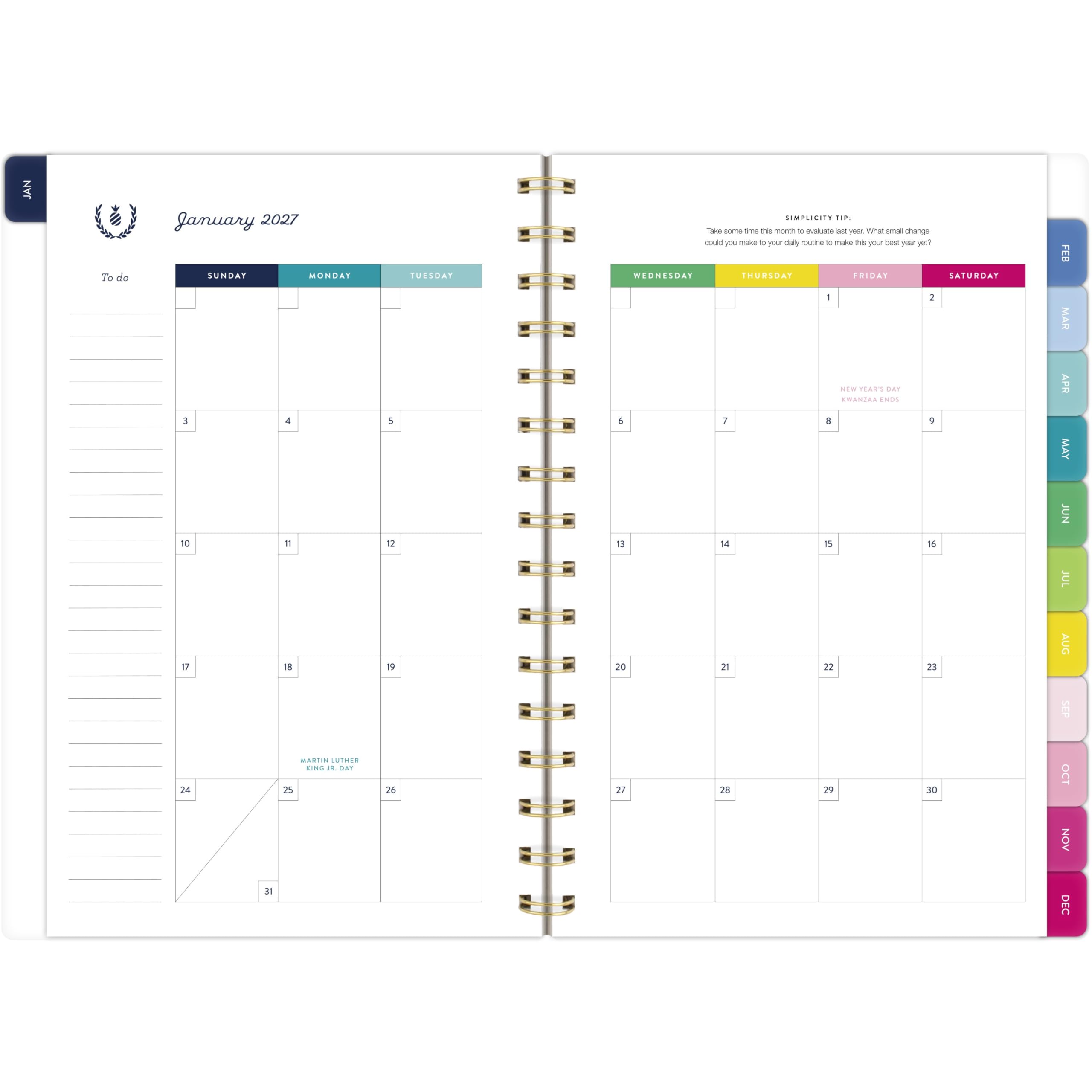 AT-A-GLANCE EL57-200-27 Planer 2027, vereinfacht von Emily Ley, Wochen- und Monatsplaner, 14 x 21,6 cm, Happy Stripe