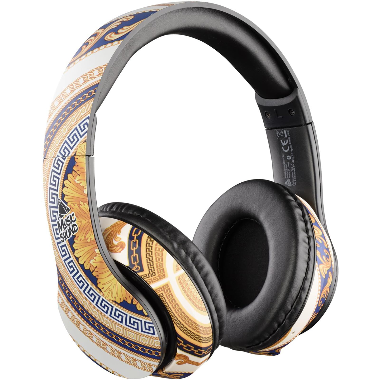 Music Sound | Headband Around | Cuffie On Ear Bluetooth Con Archetto Estendibile - Playtime 20H - Fantasia Barocco Oro - 4