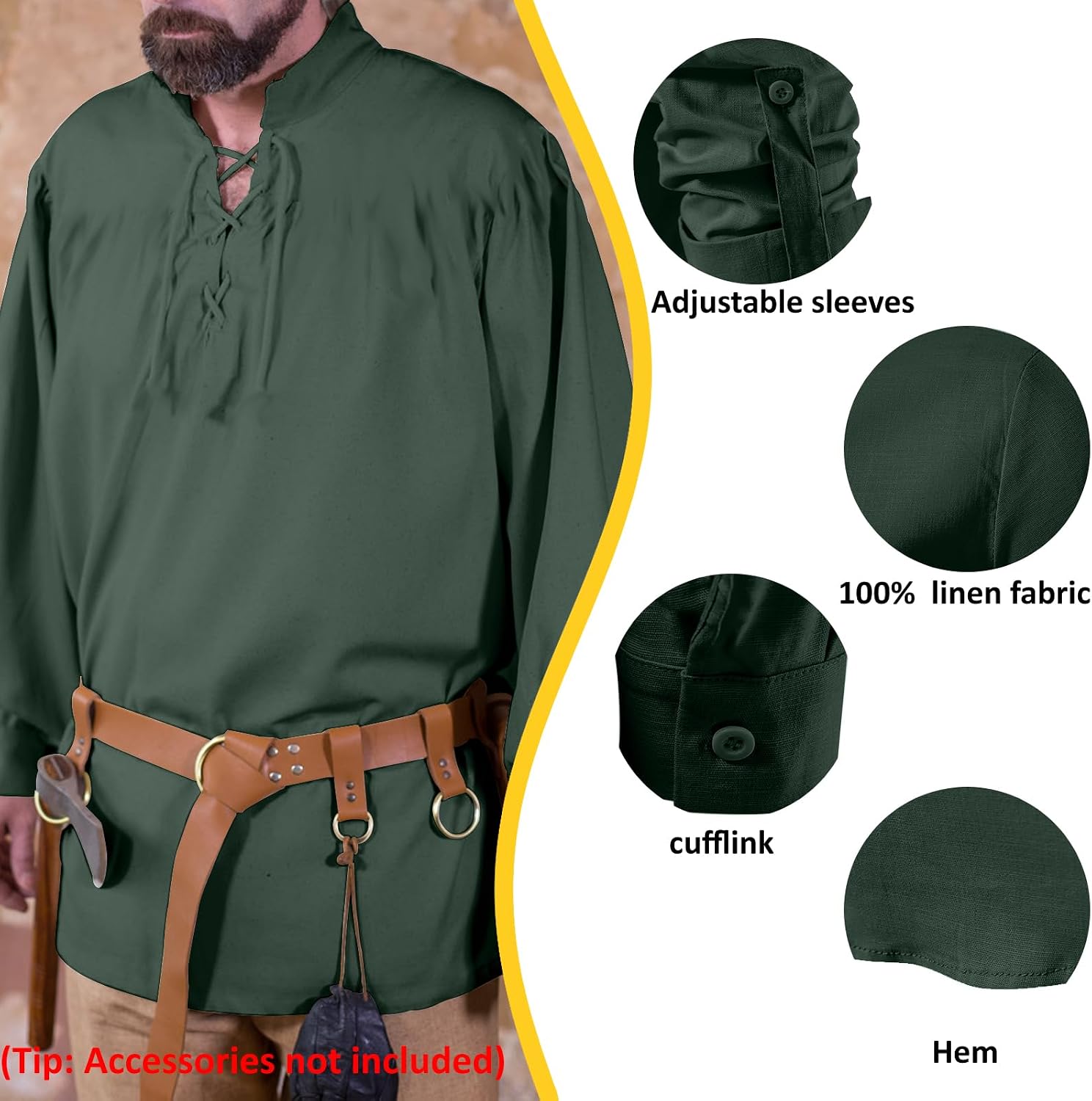 ATTBEA Mens Pirate Renaissance Costume Pirate Shirt Sleeveless Medieval Viking Gothic Celtic Pirate Vest for Men