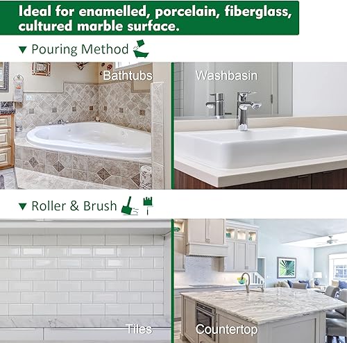 Miniatura 8 de NADAMOO Kit de reacabado de bañera y azulejos (1 kg35 oz, con herramientas, blanco), kit de reglaze para fregadero de bañera, pintura de