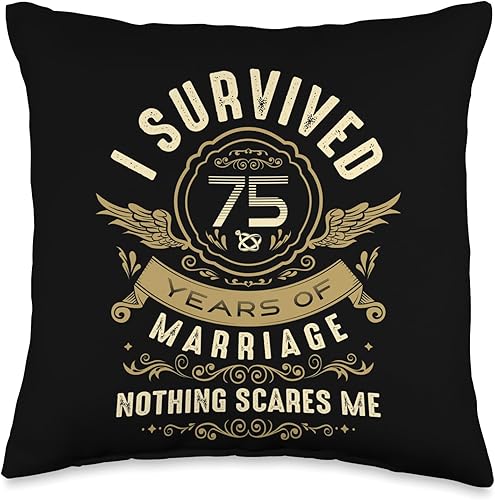 Miniatura 1 de I Survived 75 Years of Marriage Nothing Scares Me - Almohada de 16 x 16 pulgadas, multicolor