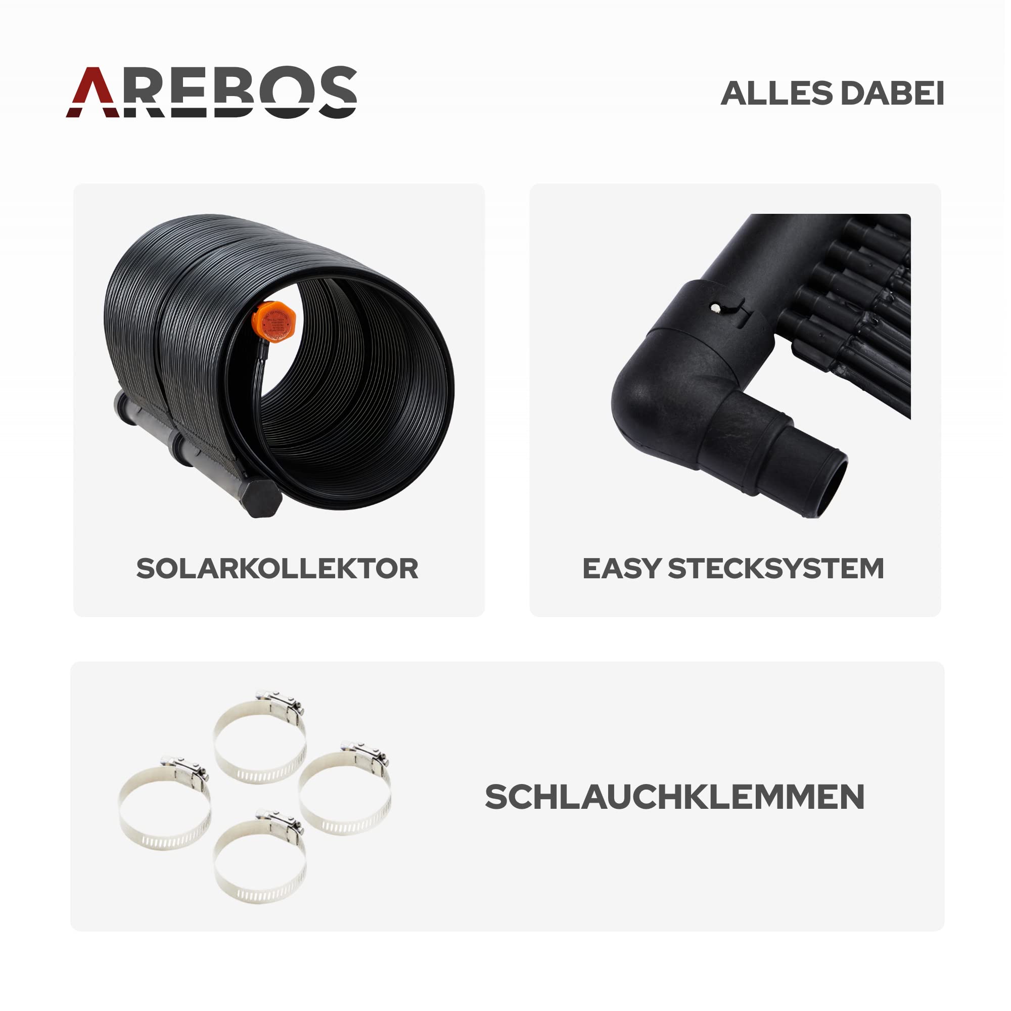 Arebos Solarheizung Solarkollektor Poolheizung | 300x66 cm | UV-beständiger Kunststoff | Schwarz | Beliebig erweiterbar | inkl. Bypass-Set