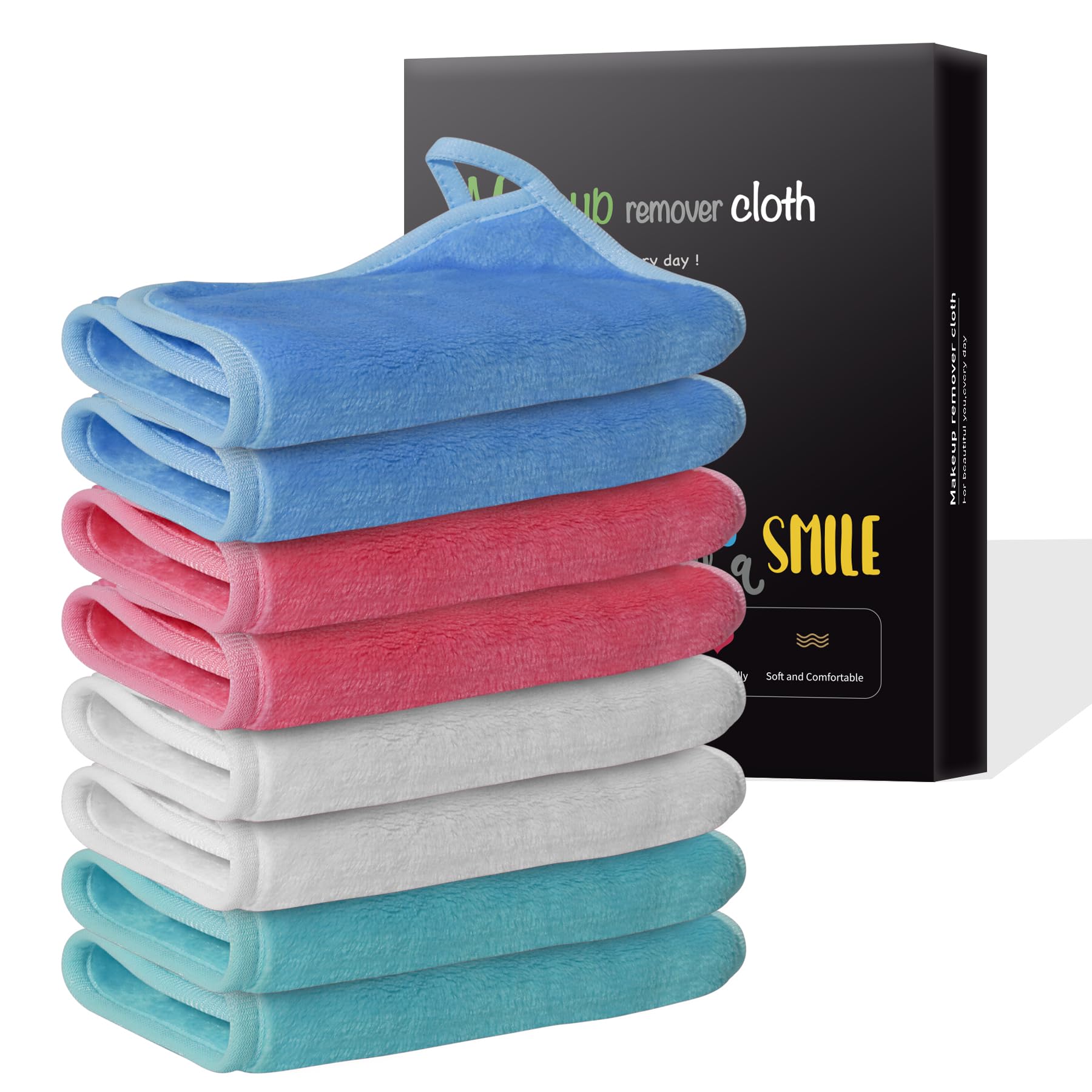 Reusable Makeup Remover Cloths, 8 Packs Microfiber Cleaning Cloth Fast Drying Facial Washcloth, Ultra Soft Washing Towel for All Skin, 7 x 13 inch Green/Pink/Blue/White