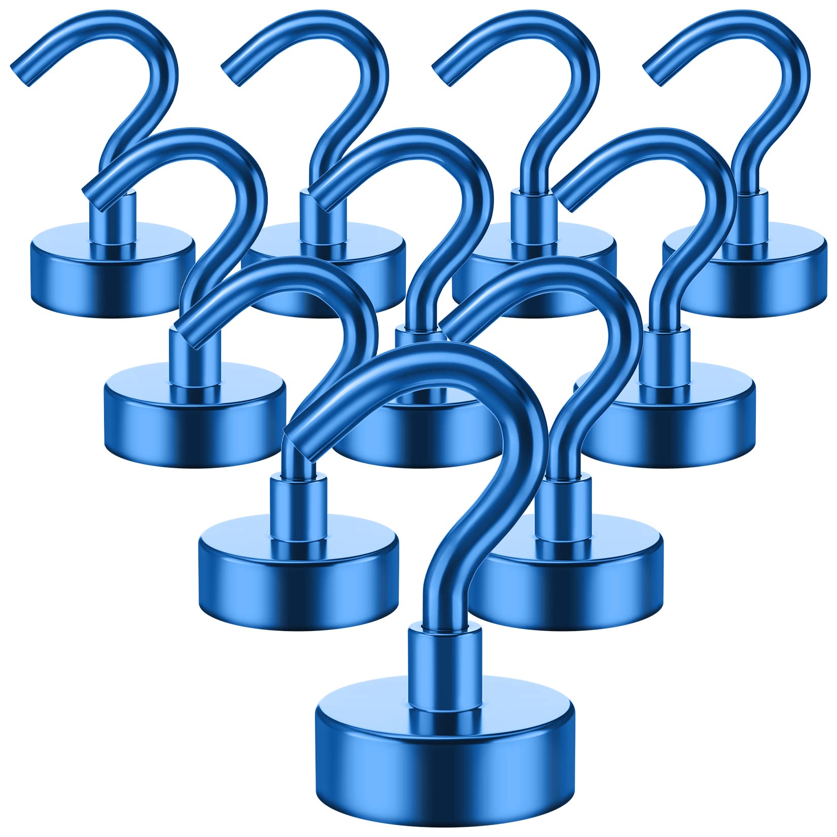 VNDUEEY 10 Pack Magnetic Hooks, 22Lbs Blue Heavy Duty Neodymium Cruise Hook, Strong Magnet Hooks for Hanging, Refrigerator Magnets with Hooks for Kitchen, Workplace, Office and Garage