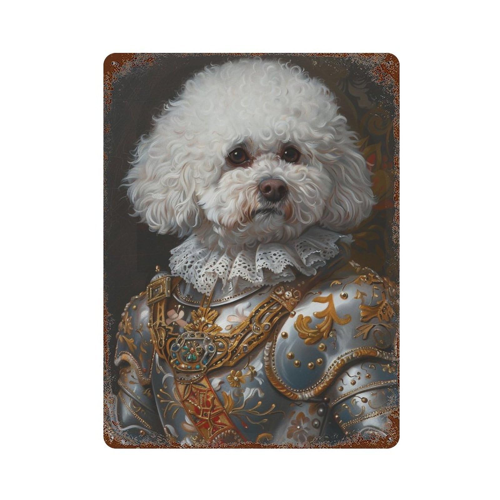 Royal Poodle Armor Portrait Rust Effect Tin Sign 15.7"x11.8", for Bistro, Counter And Cafe Decor, Shabby Chic Decor