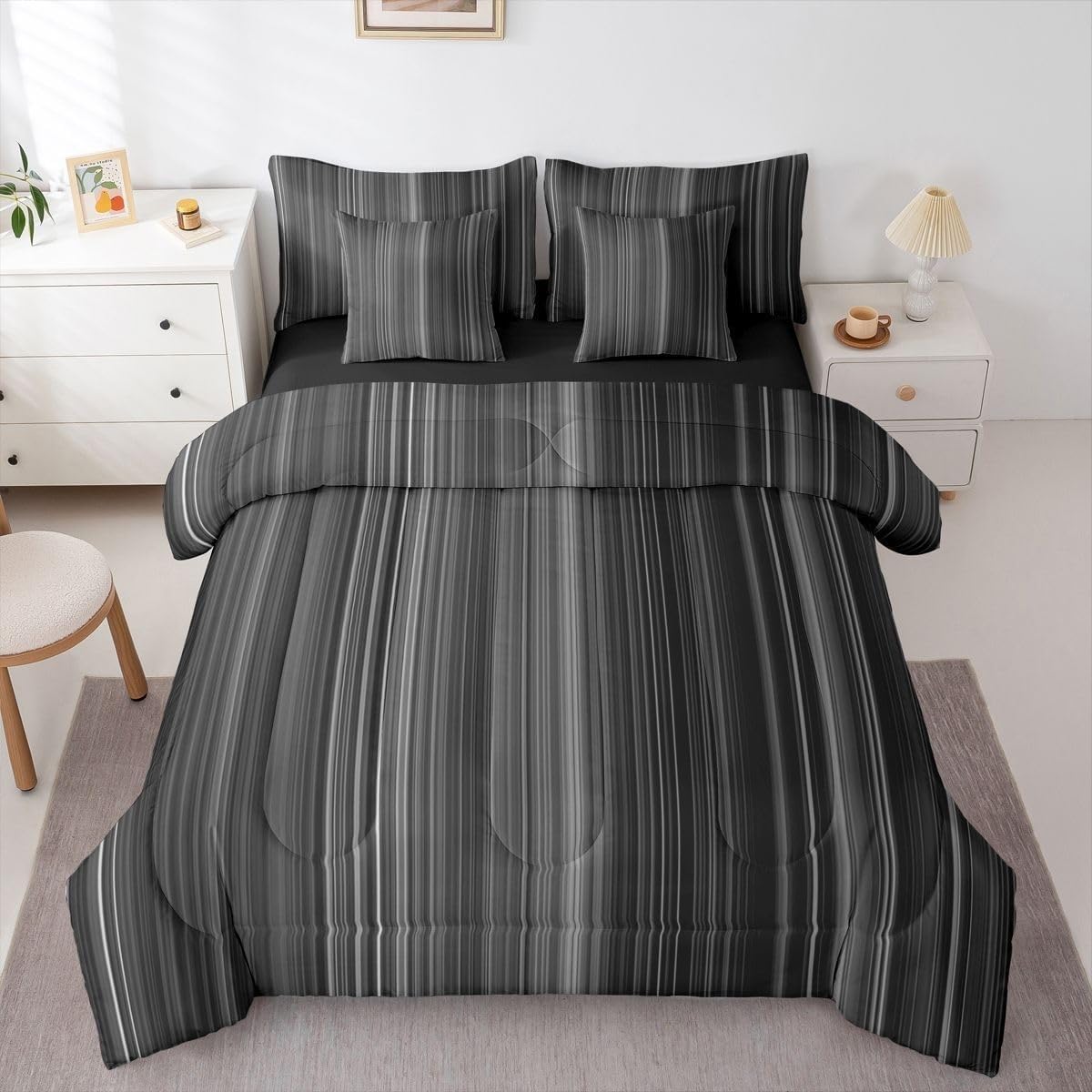 Édredon chaud 90x190 imprimé noir et gris en microfibre douce