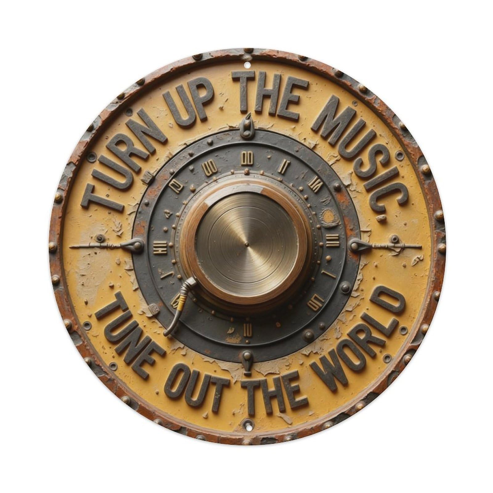Zlatcbu Vintage Turn Up The Music Tune Out The World Metal Tin Sign Retro Wall Art Poster, Decor For Home Living Room Bar Cafe Garage, 8X8 Inch