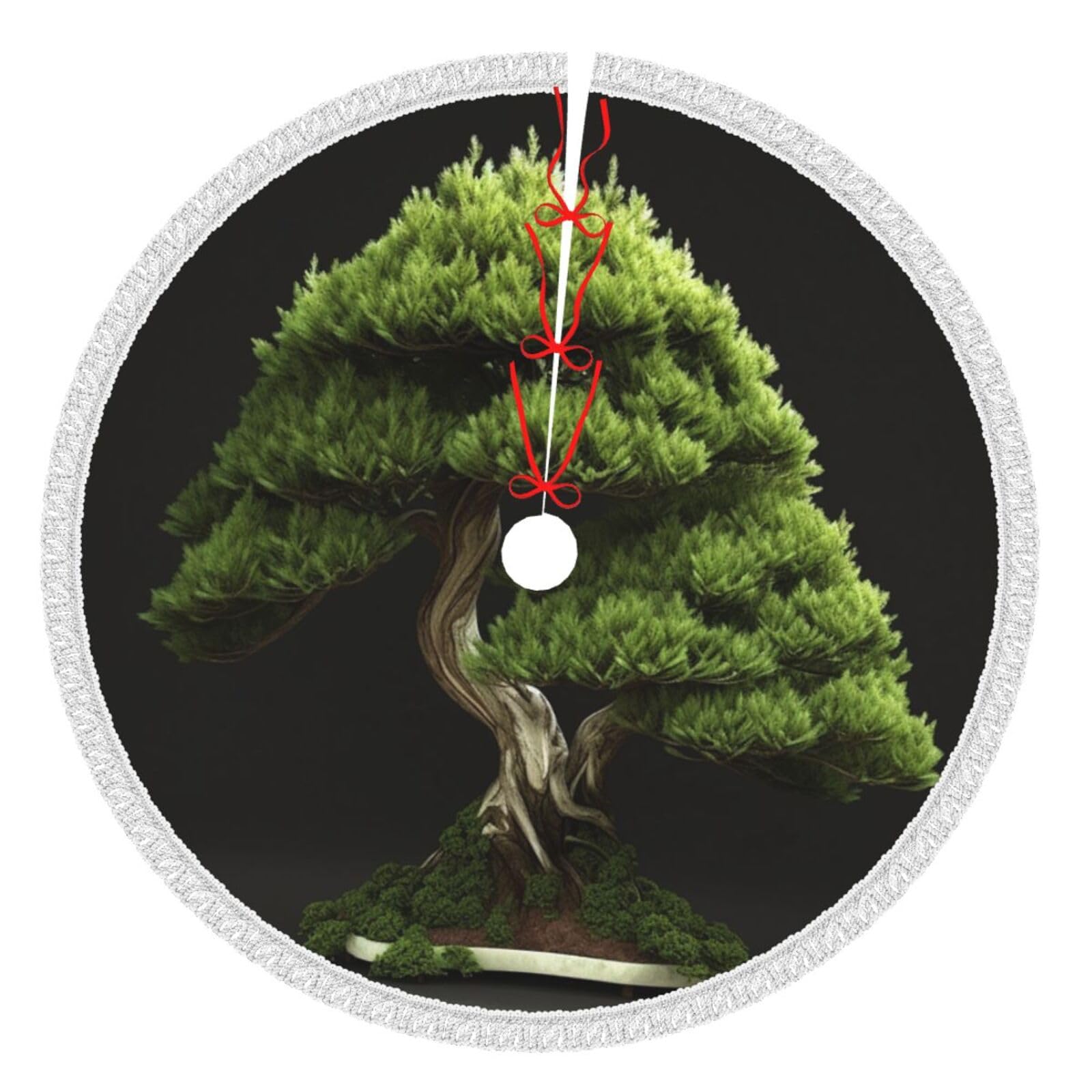 Tapis de sapin de Noël doux Evergreen 76cm avec ornements traditionnels et pompons