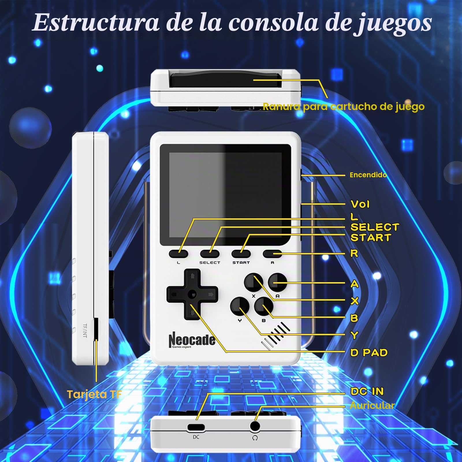 Consola de Videojuegos Portátil Retro, 40 Juegos Retro con Licencia Pico Preinstalados, Compatible con Cartucho PIKO/GBA - Blanco