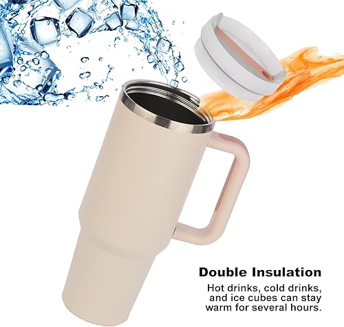 Miniatura 3 de YTTL Vaso de 40 onzas con asa y popote, vaso aislado de 40.6 fl oz, reutilizable, acero inoxidable, aislamiento térmico, vaso a prueba de fugas,