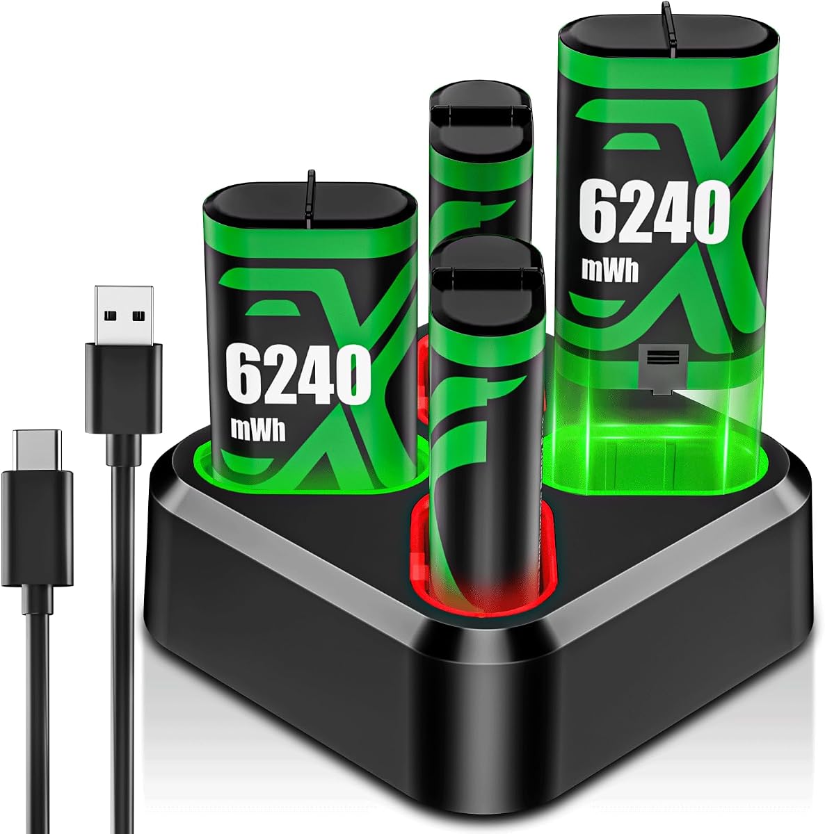 for Xbox Controller Battery Pack for Xbox oneS|X/Xbox Elite/Xbox Series X|S | for xbox controller battery pack Rechargeable, 4x6240mWh Batteries Pack for Xbox Accessories Kits, for Xbox battery charger