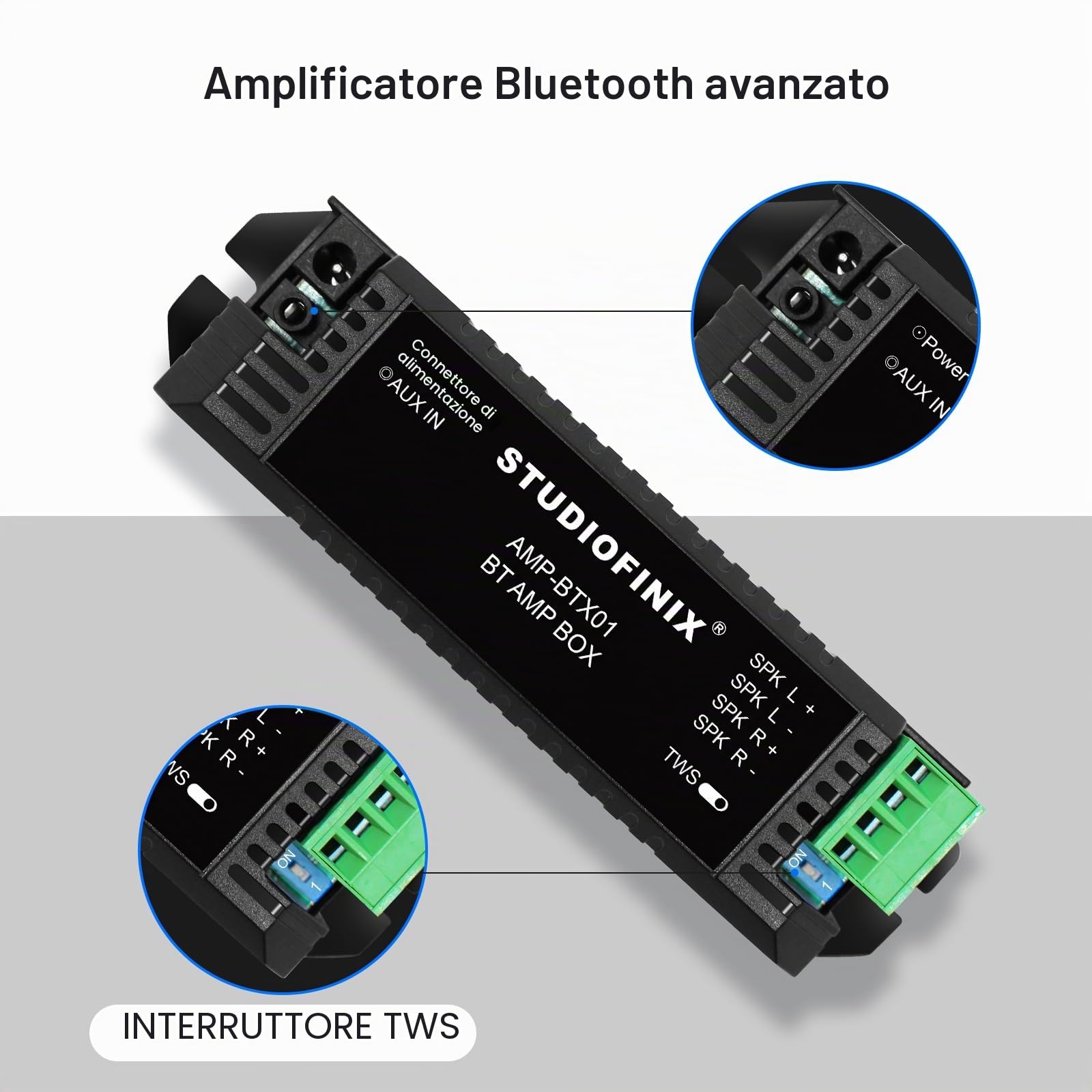 STUODIOFINIX 2 canali Mini Amplificatore 5.1 Bluetooth per altoparlanti passivi con TWS, AUX, parte di ricambio, adatto per altoparlanti a parete/soffitto/marino/libreria