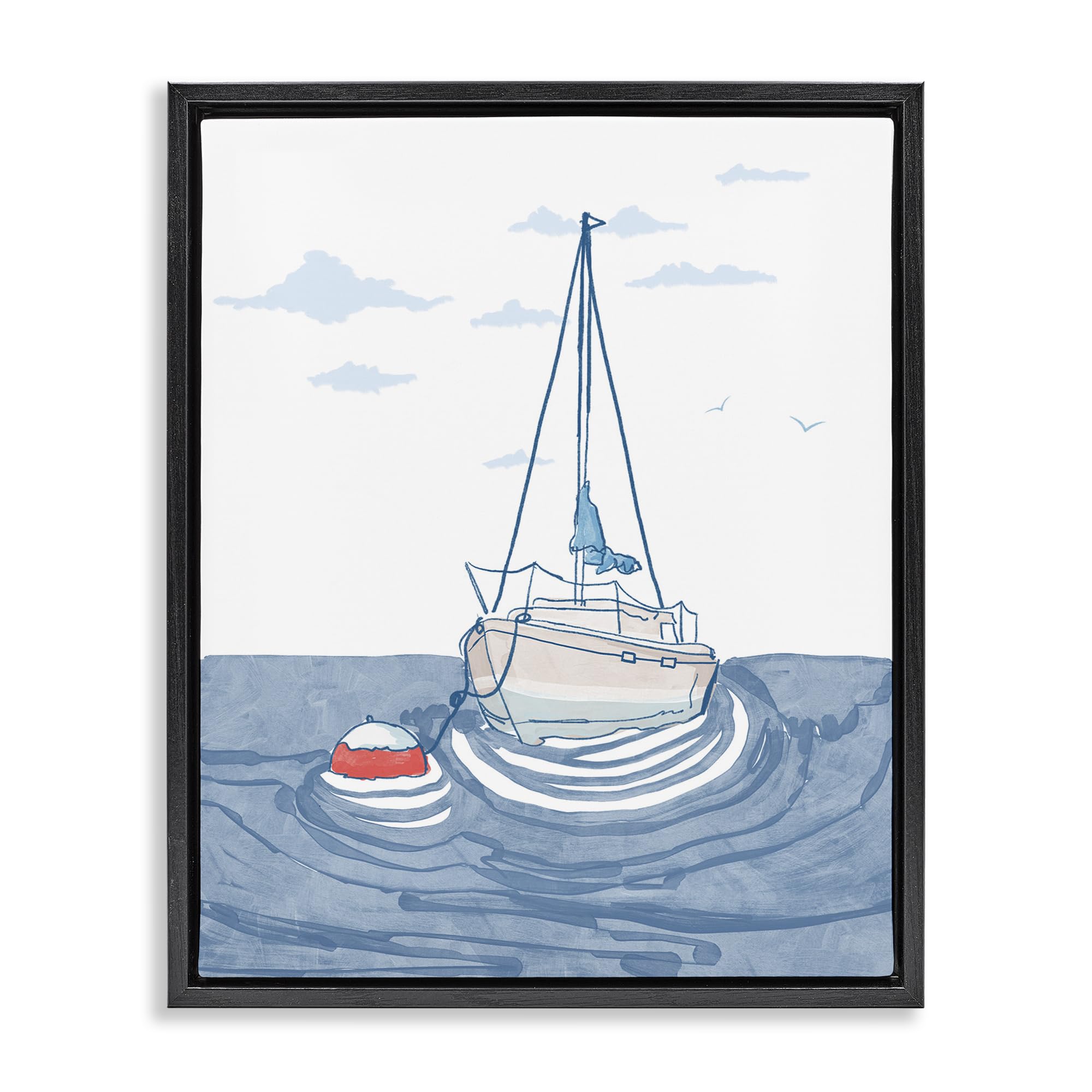 Stupell Industries Jet Black (Matte) 'Cool Tone Sailboat Floating'| Floating Frame Canvas Art