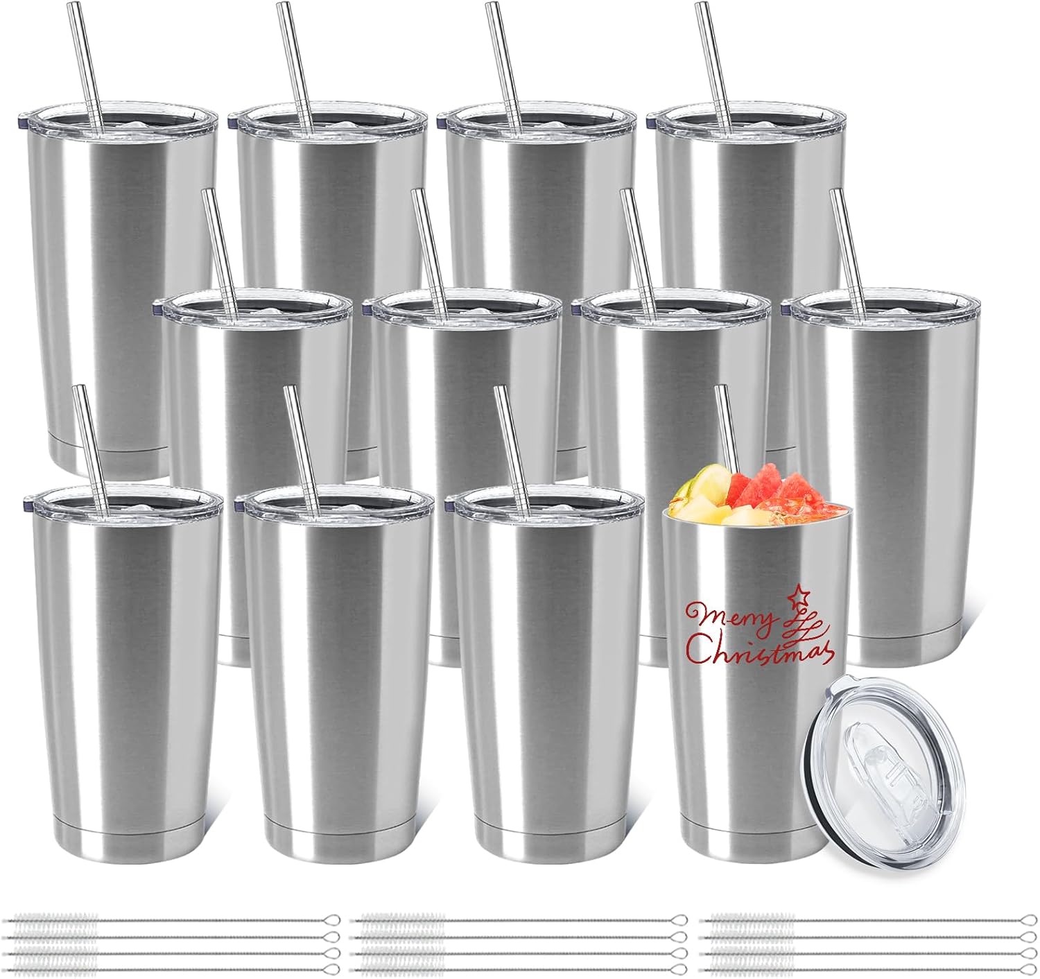 12 Pack Insulated Coffee Tumbler Stainless Steel Double Wall Vacuum Travel Tumbler Cup with Lid and Straw for DIY Gift, Silver 20oz 12 Pack Insulated Coffee Tumbler Stainless Steel Double Wall Vacuum Travel Tumbler Cup with Lid and Straw for DIY Gift, Silver 20oz