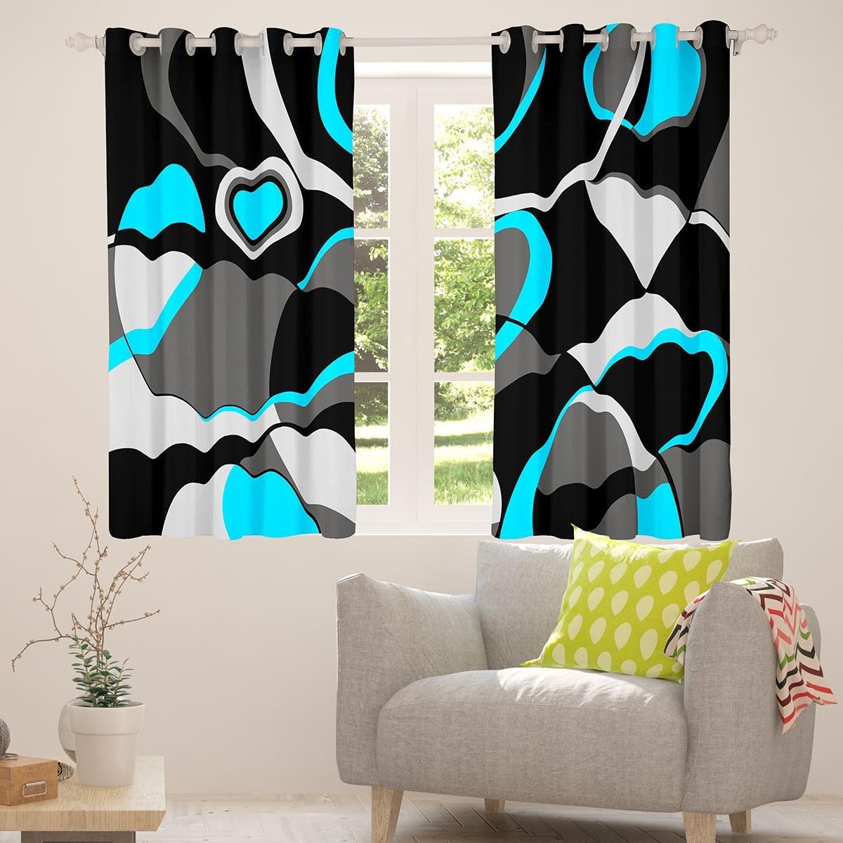 Feelyou Blue Grey and Black Blackout Curtain Boys Retro Circle Curtains Bedroom Living Room Modern Abstract Darkening Drapes Swirl Window Treatments Geometric, 2 Panels 38 x 54 Inch