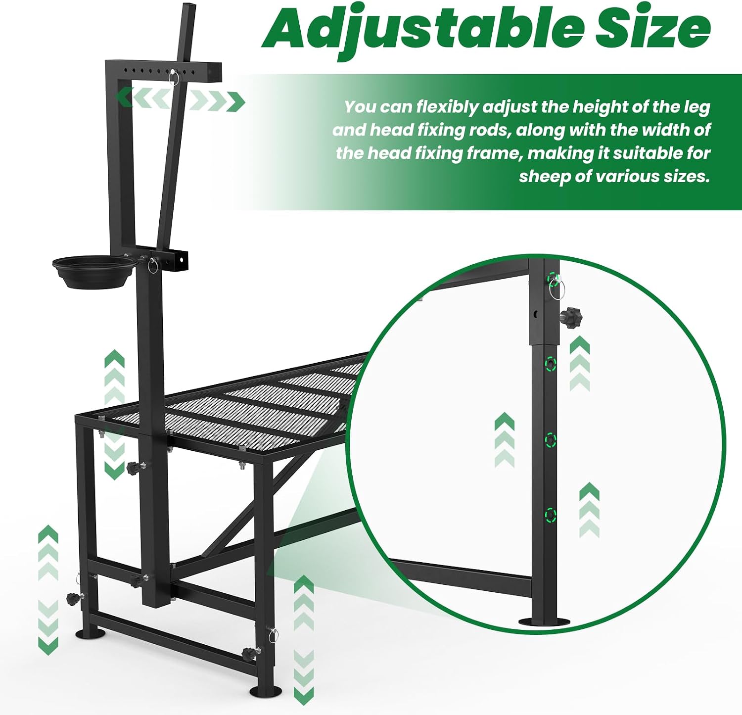 goat stand for milking with feed bin, 400lbs metal trimming stand for sheep goat with adjustable size goat milking stand for clipping hooves 35in-with feed bin