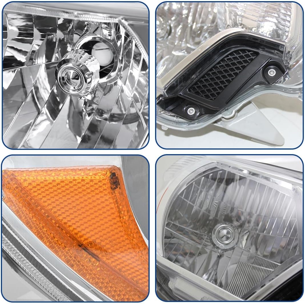 2012 2013 2014 2015 Tacoma Headlights,Headlight Assembly Fit for Toyota Tacoma 2012-2015,Halogen Headlamp Replacement Driver Passenger Side Chrome Housing Amber Reflector Clear Lens